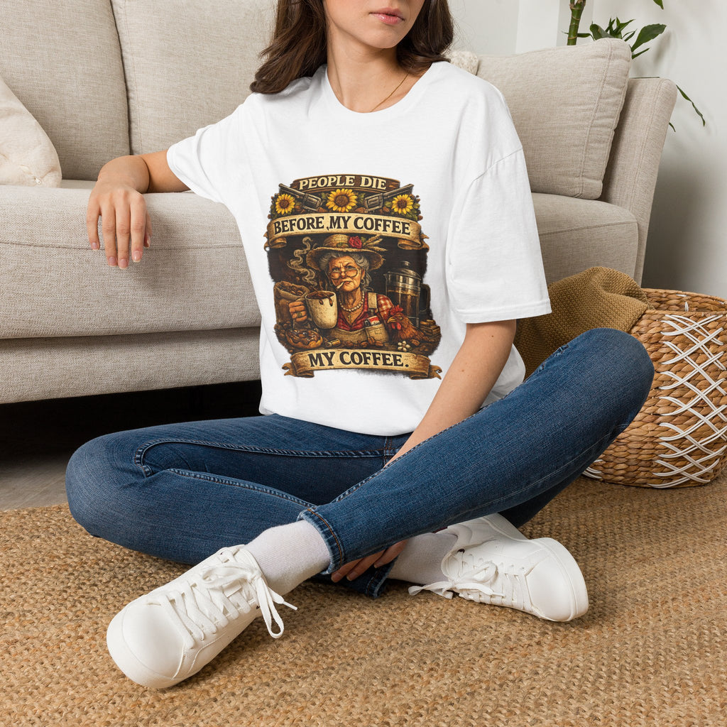 "People Die Before My Coffee" Vintage Coffee Granny Humor T-Shirt
