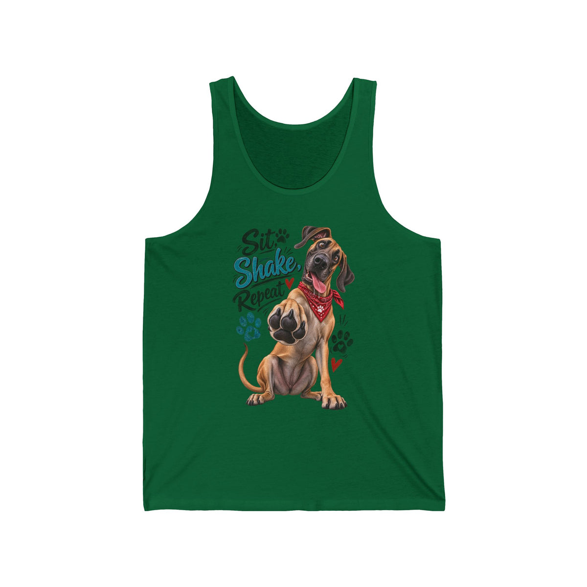 Dog Lover Tank Top Sit Stay Shake Repeat Graphic