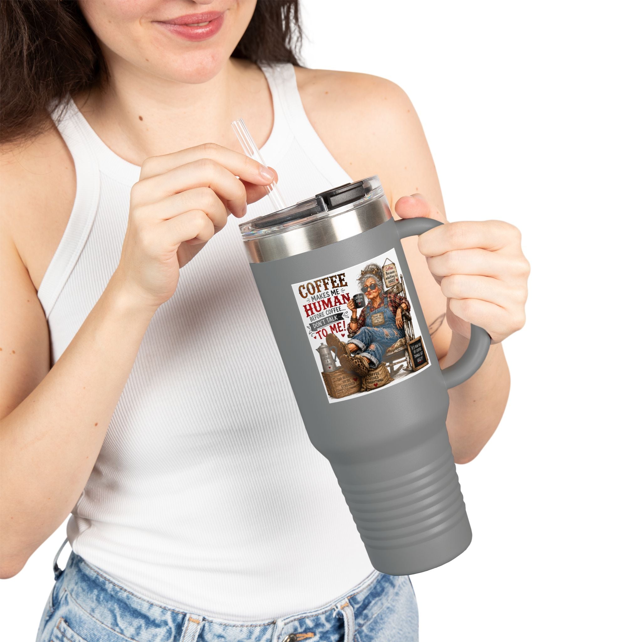 40oz Insulated Travel Mug Country Granny Coffee Addict