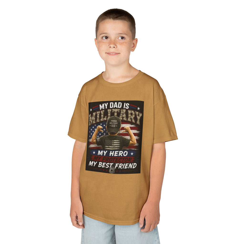 Kids Tee — "My Dad Is Military" Patriotic Hero Shirt