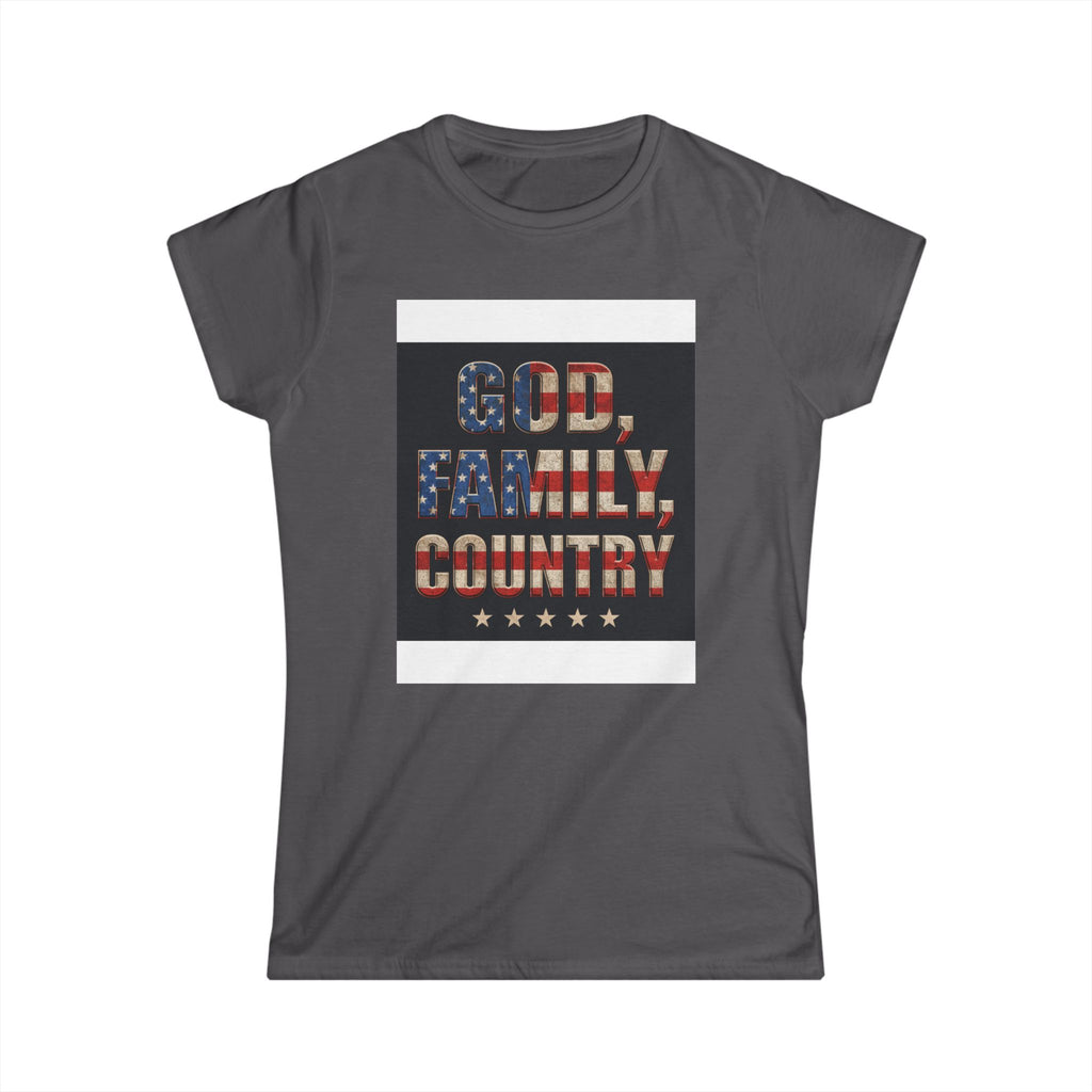Women's Tee - "God. Family. Country." American Flag Patriotic Graphic