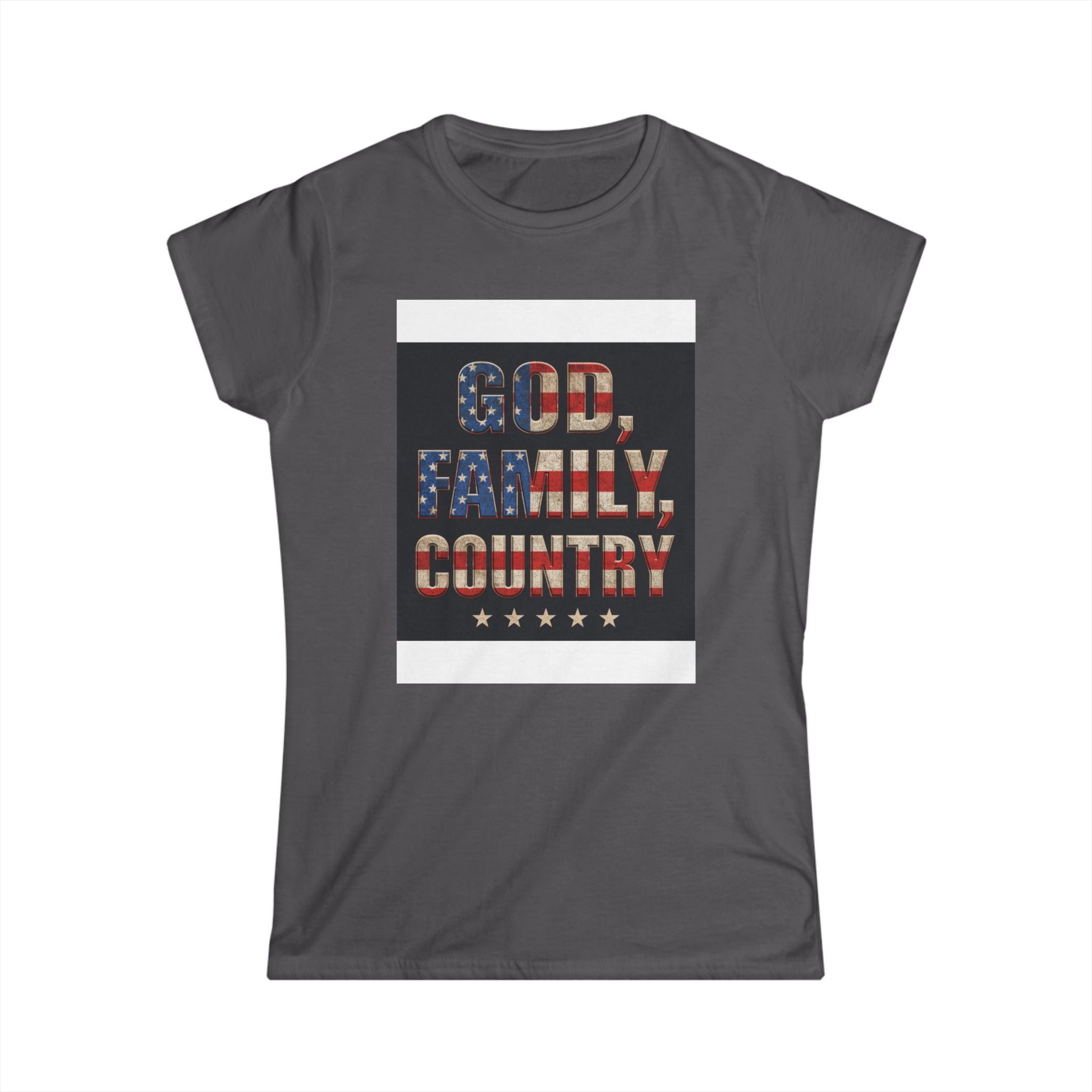 Women's Tee - "God. Family. Country." American Flag Patriotic Graphic