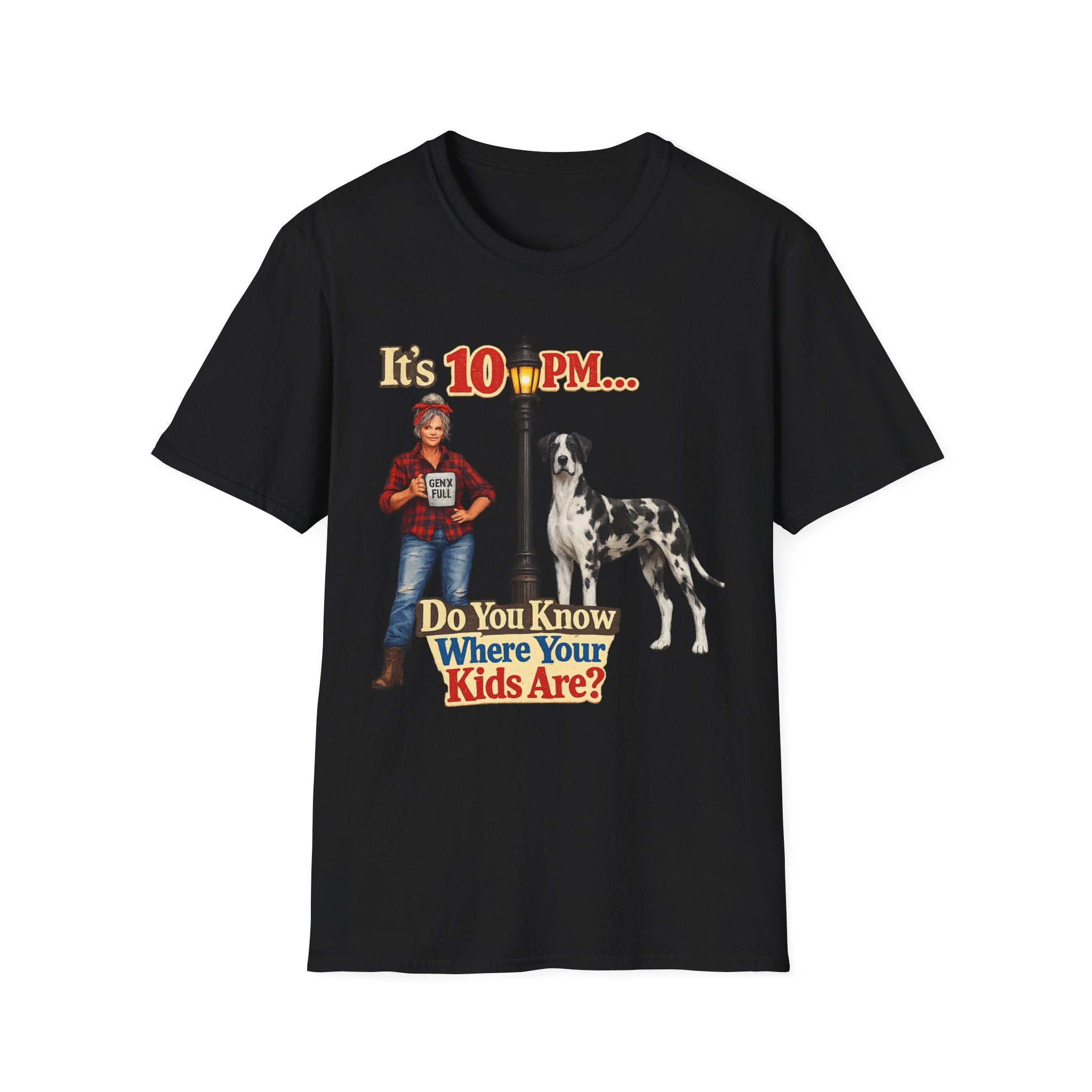 T‑Shirt — "It's 10 PM... Do You Know Where Your Kids Are?" Vintage Lamp & Dog Graphic