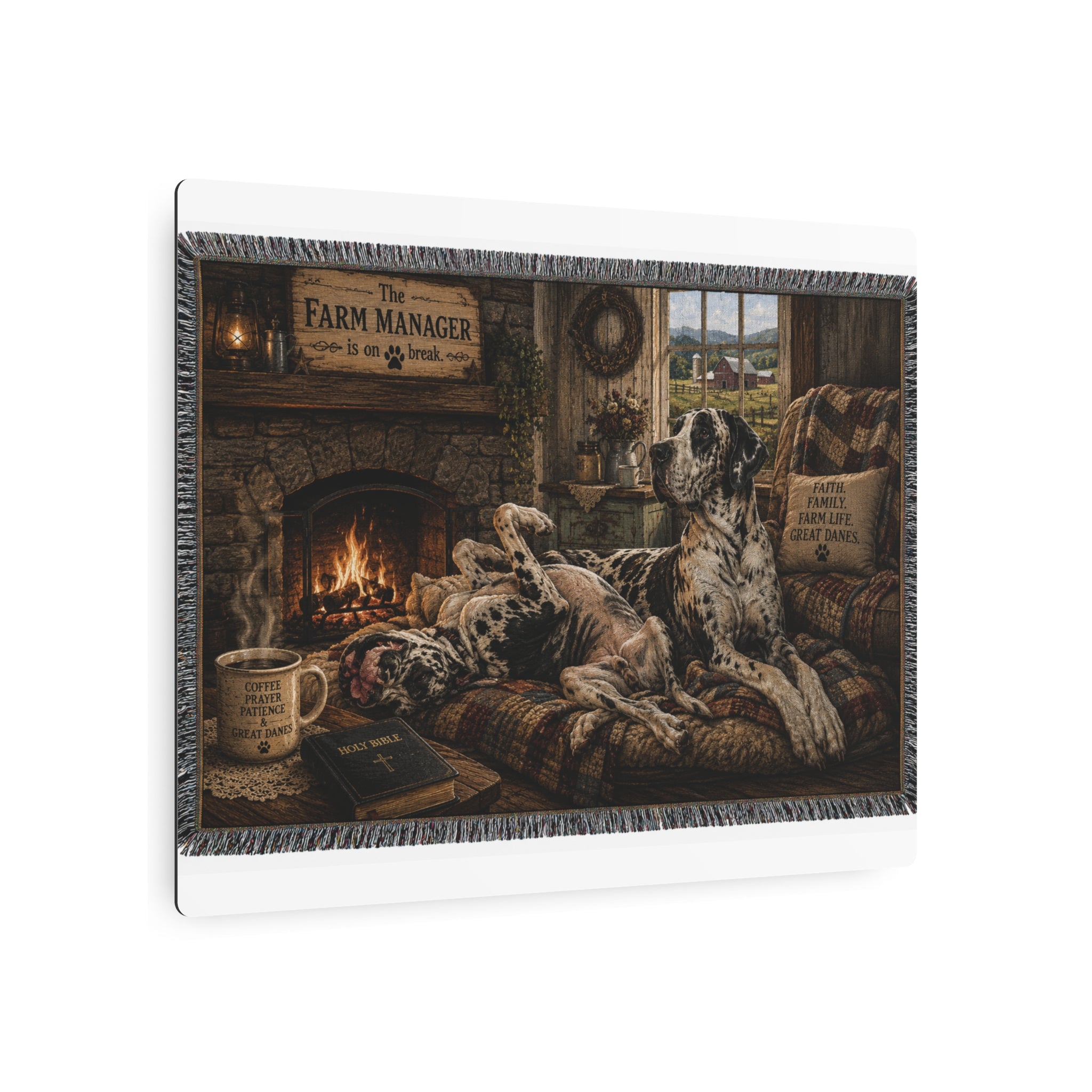 Metal Sign — Cozy Farmhouse Great Dane Scene