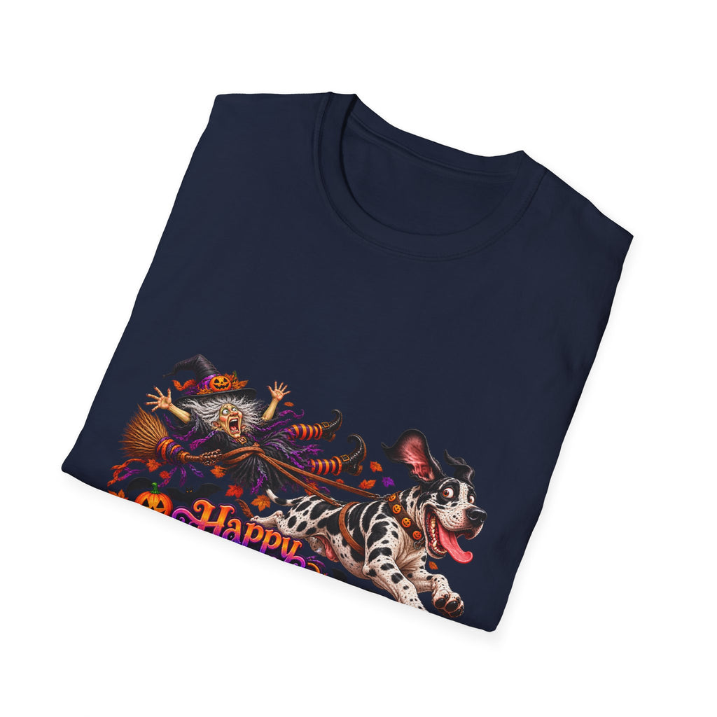 Halloween Dog T-Shirt — Great Dane with Pumpkin Candy Pail