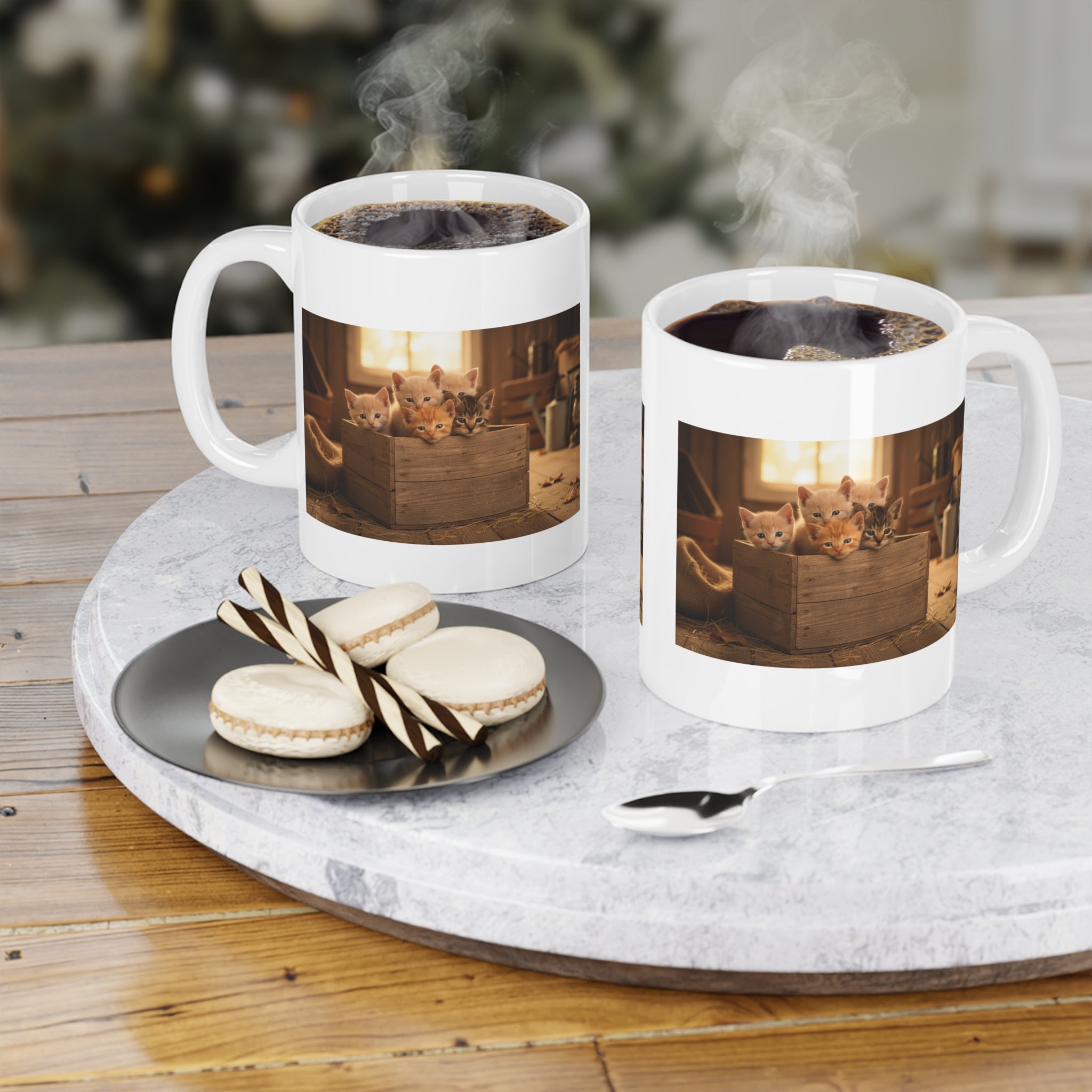 Kitten Box Ceramic Mug – Cute Rustic Cat Coffee Cup (11/15/20oz)