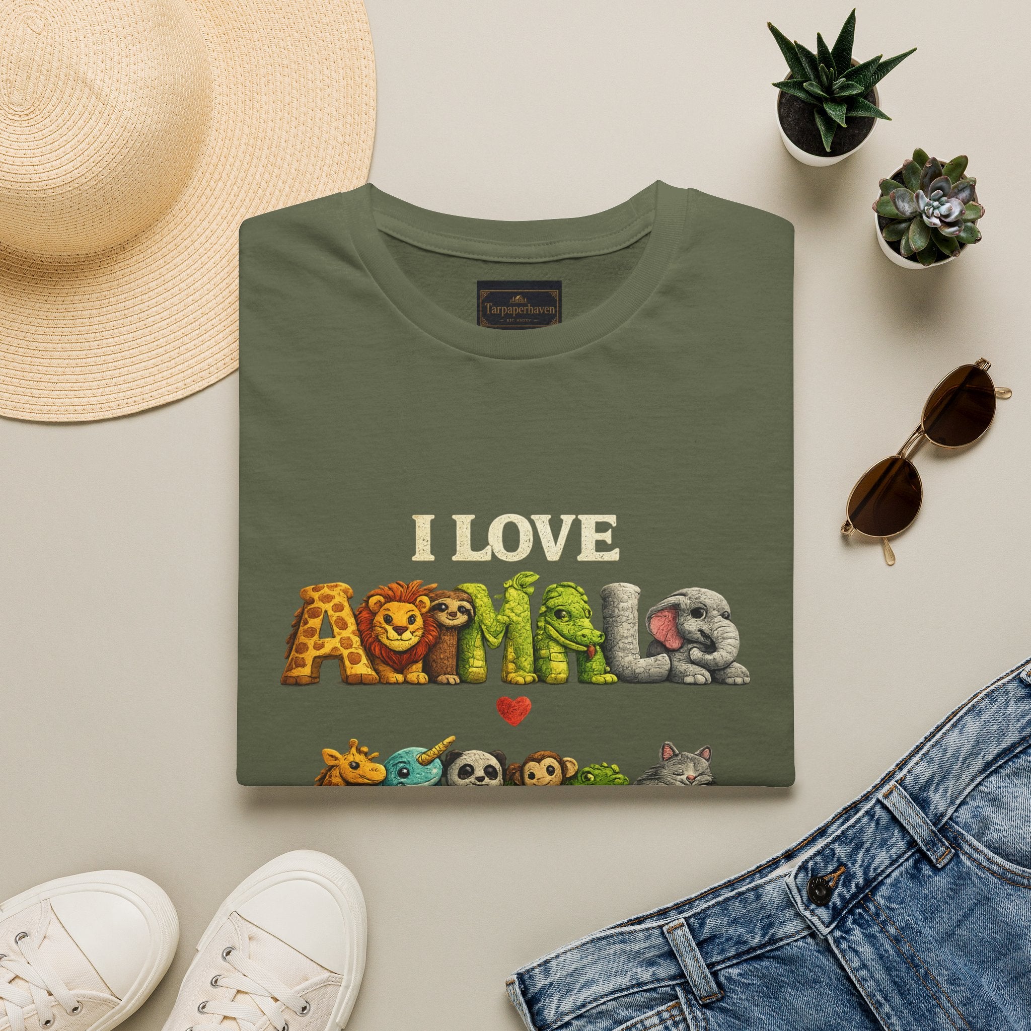 "I Love Animals" Cute Wildlife Graphic Tee