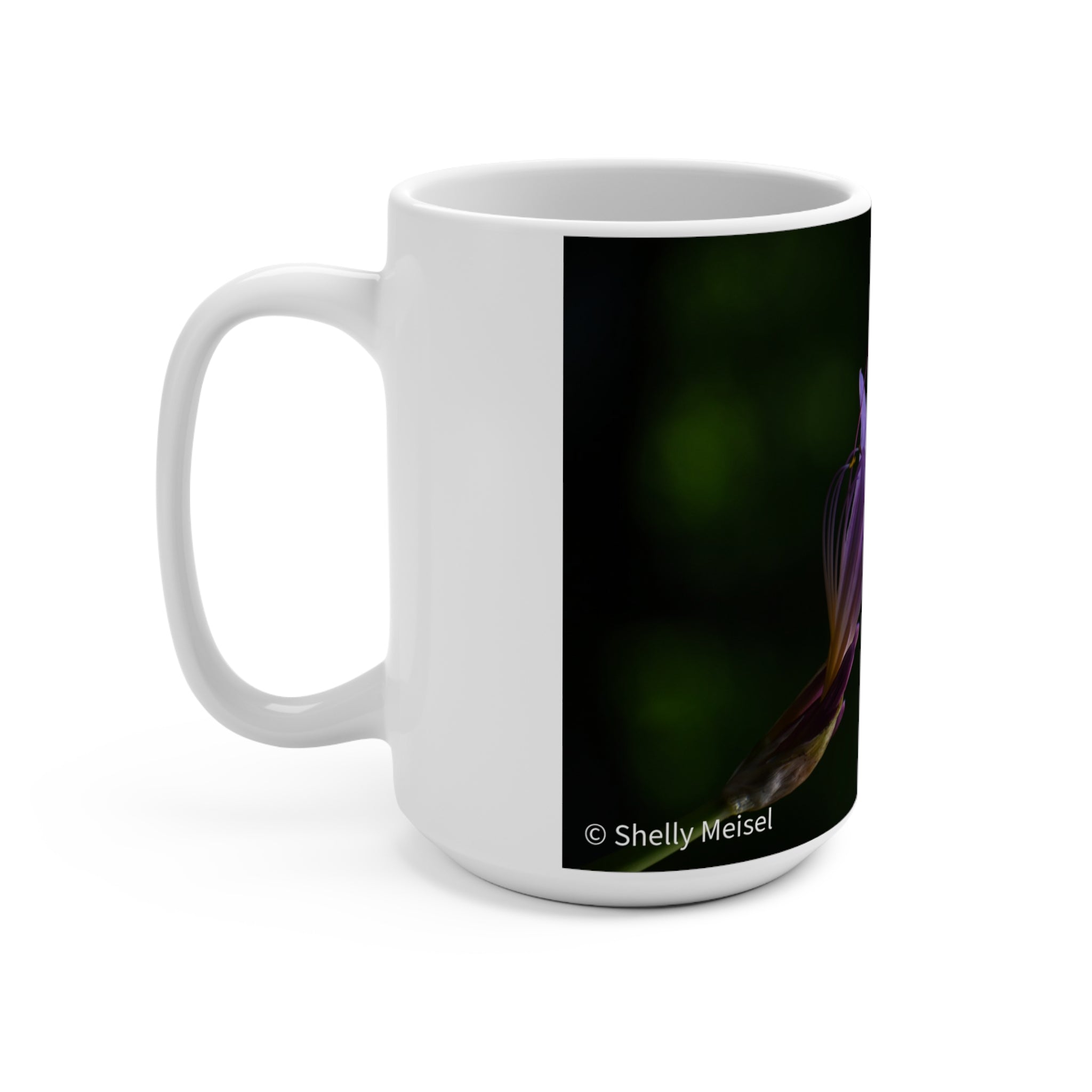 Purple Flower Photo Mug – 15oz Floral Coffee Cup