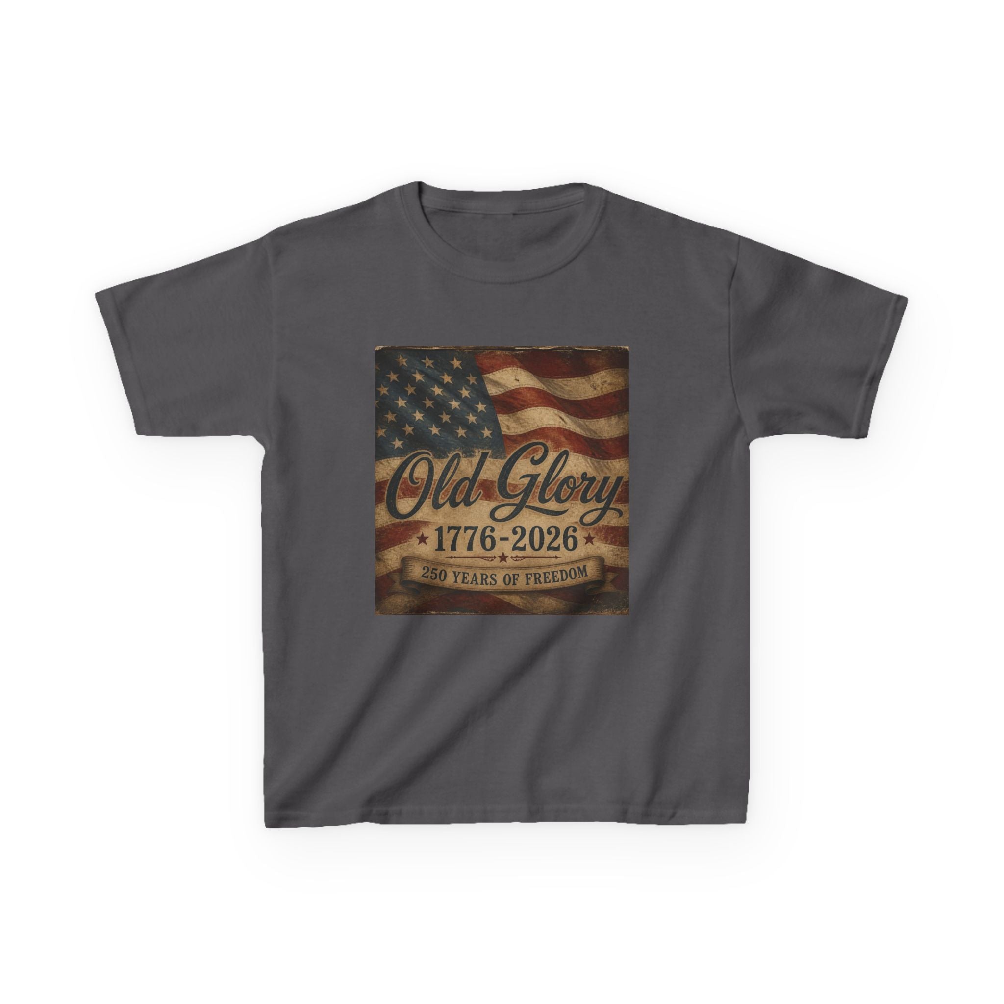 Kids T‑Shirt — "Old Glory 1776–2026" Vintage American Flag Patriotic Tee