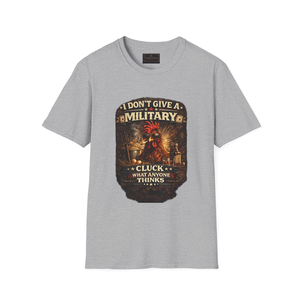 T‑Shirt — "I Don't Give A Military Cluck" Rooster Graphic Tee