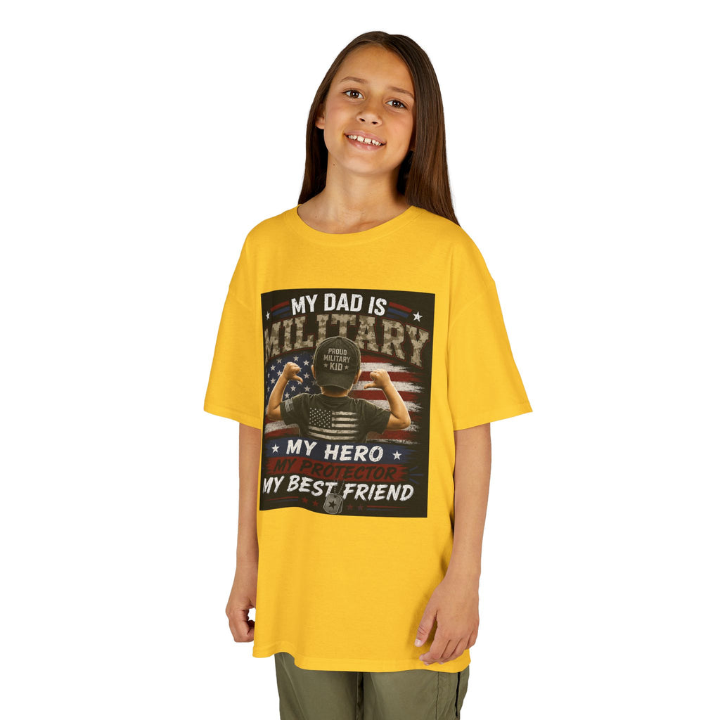 Kids Tee — "My Dad Is Military" Patriotic Hero Shirt