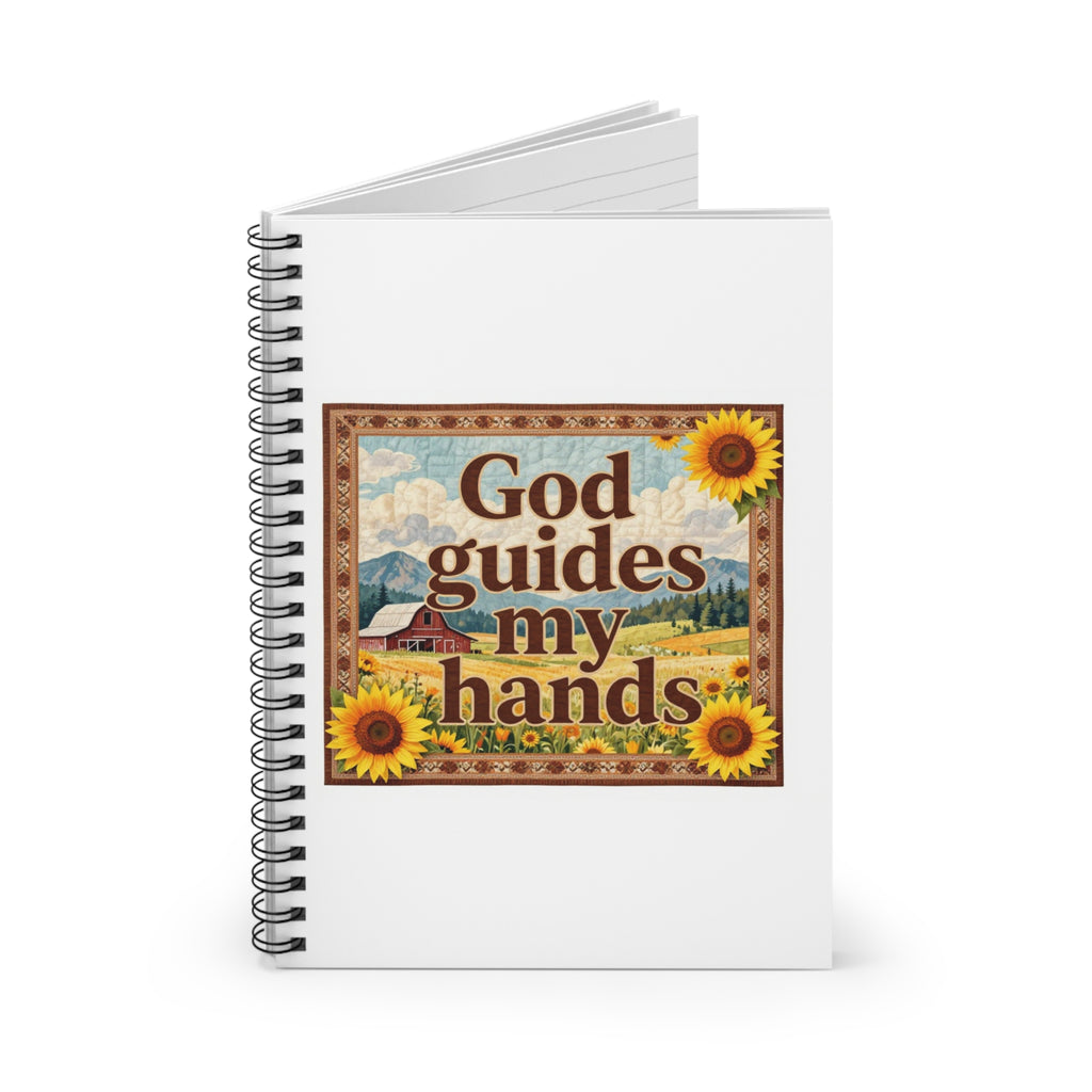 God Guides My Hands Spiral Notebook — Inspirational Christian Journal with Sunflower Farm Design