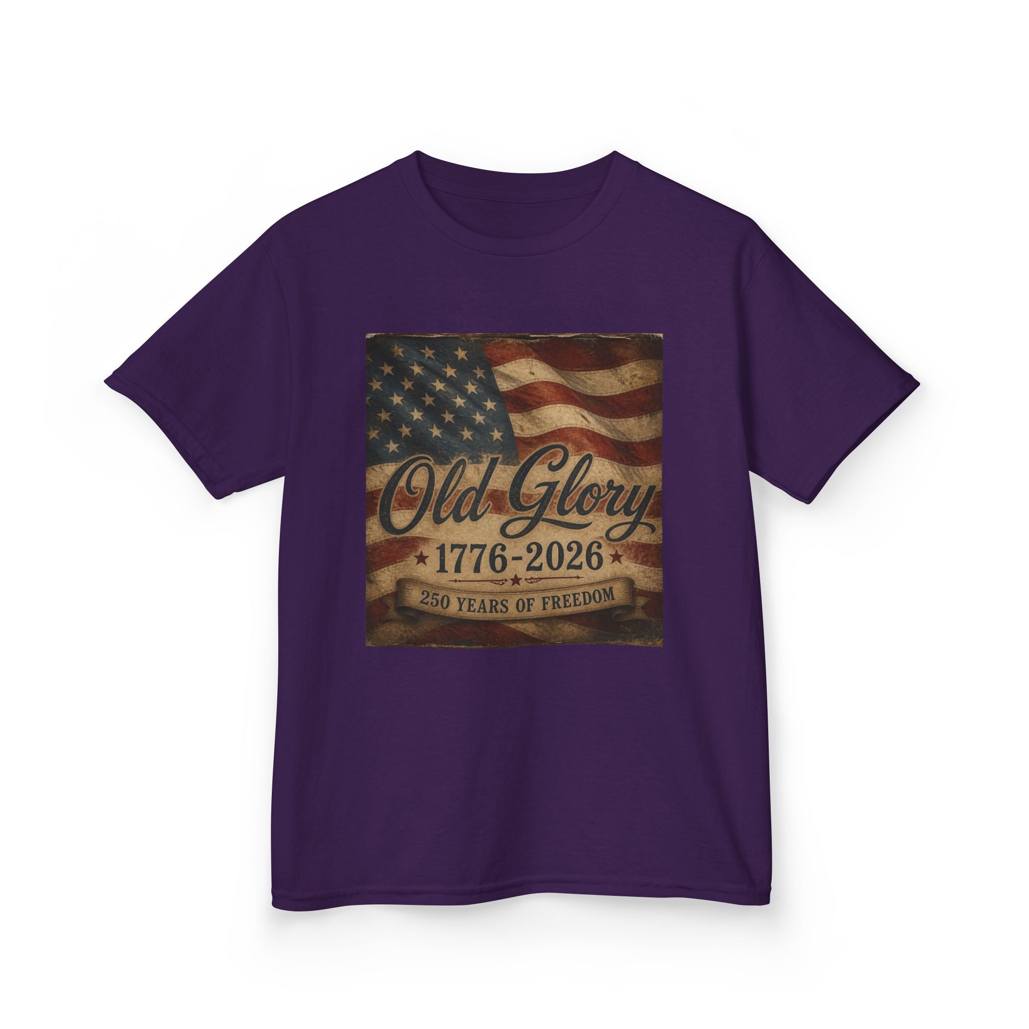Kids T‑Shirt — "Old Glory 1776–2026" Vintage American Flag Patriotic Tee