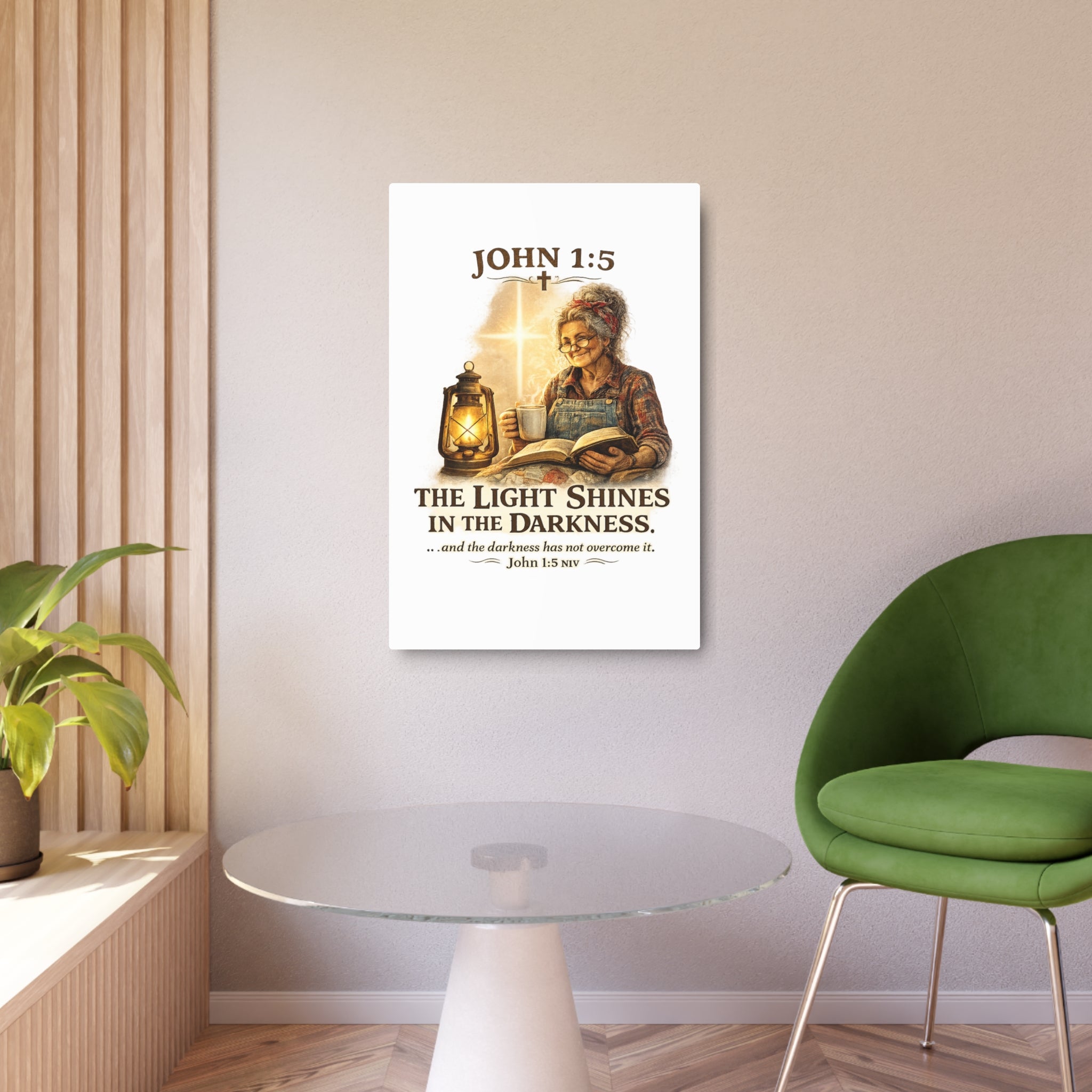 Metal Sign – John 1:5 "The Light Shines in the Darkness" Inspirational Christian Wall Art