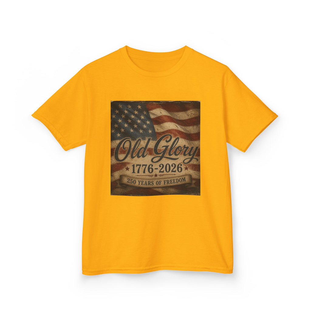 Kids T‑Shirt — "Old Glory 1776–2026" Vintage American Flag Patriotic Tee