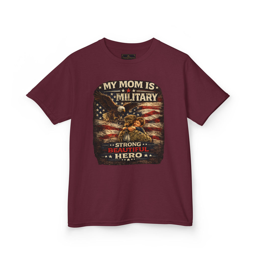 Kids Tee — "My Mom Is Military" Patriotic American Flag Shirt