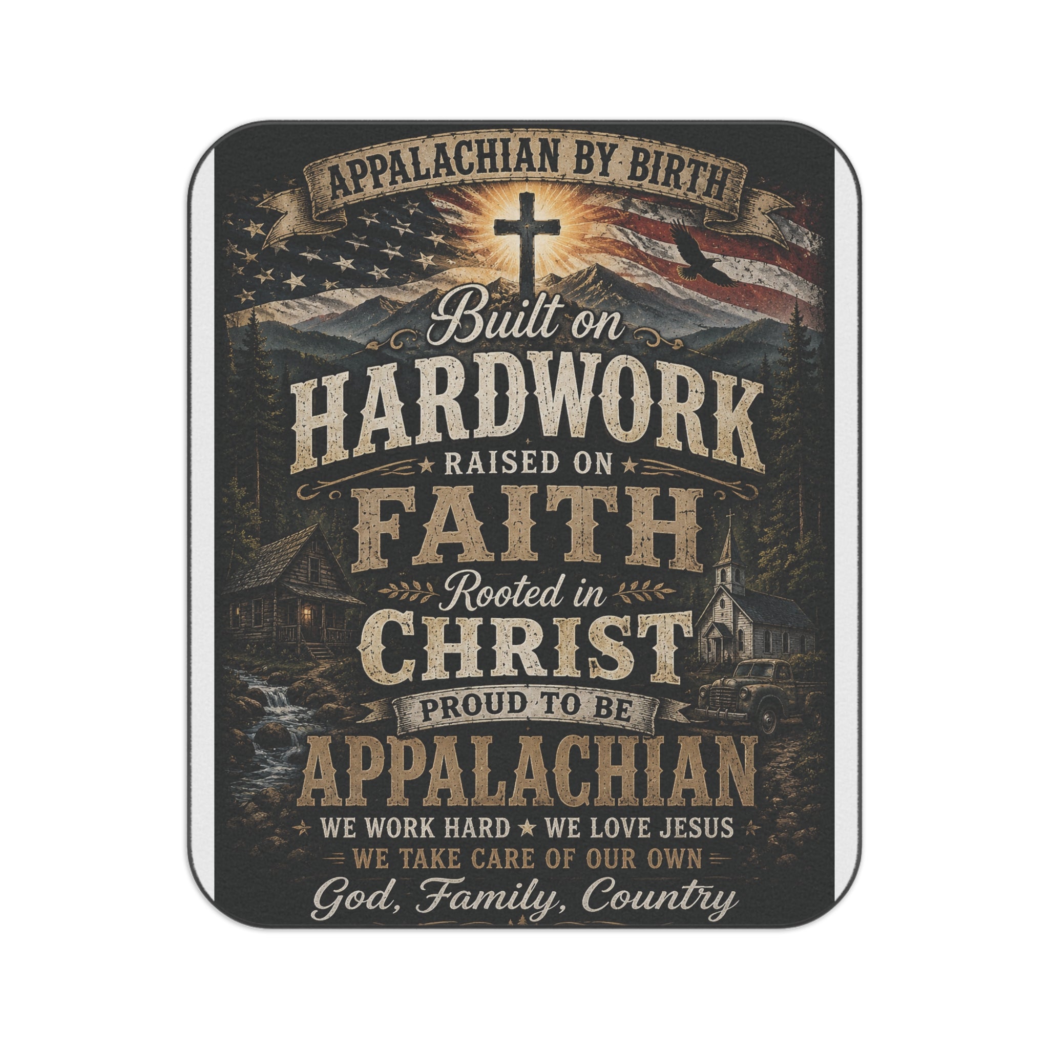 Appalachian Faith Picnic Blanket — "Built on Hardwork, Raised on Faith" Outdoor Throw