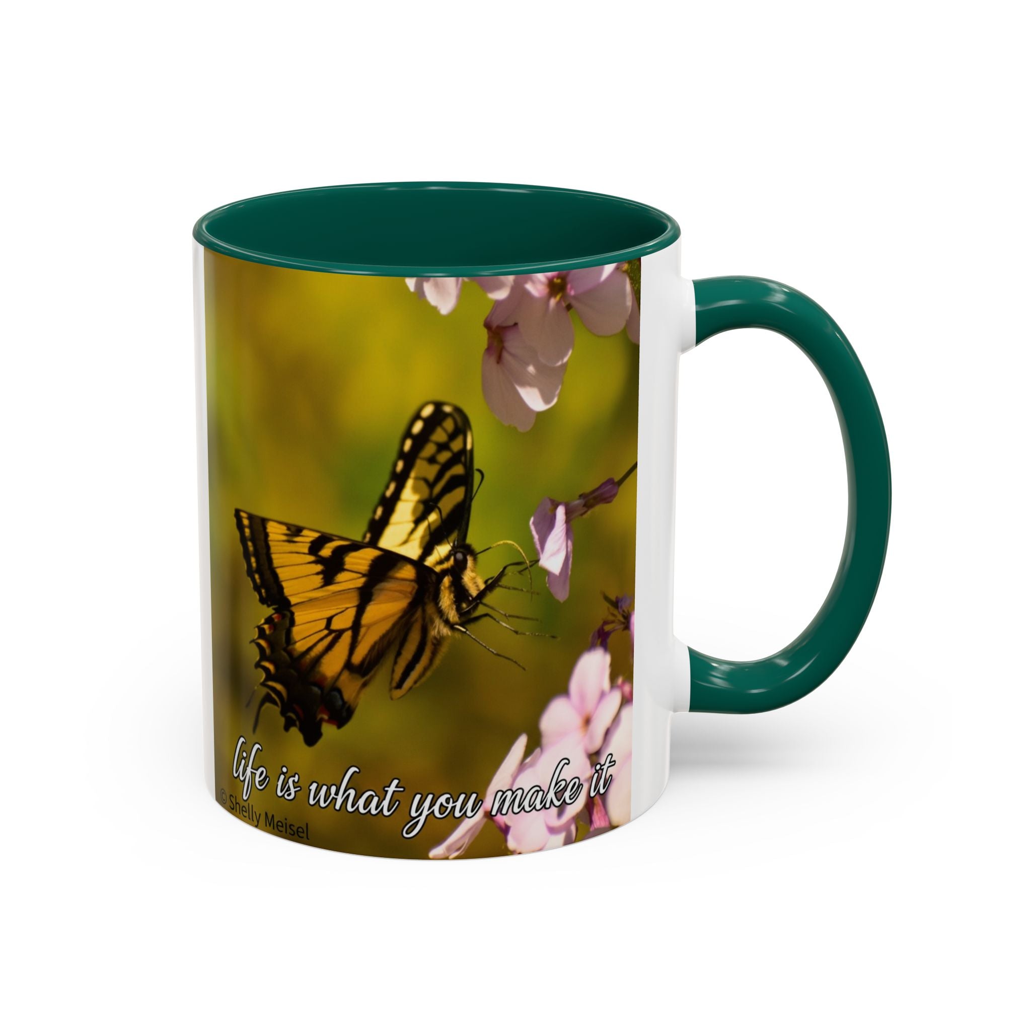Butterfly Floral Mug — "Life Is What You Make It" Inspirational Coffee Cup