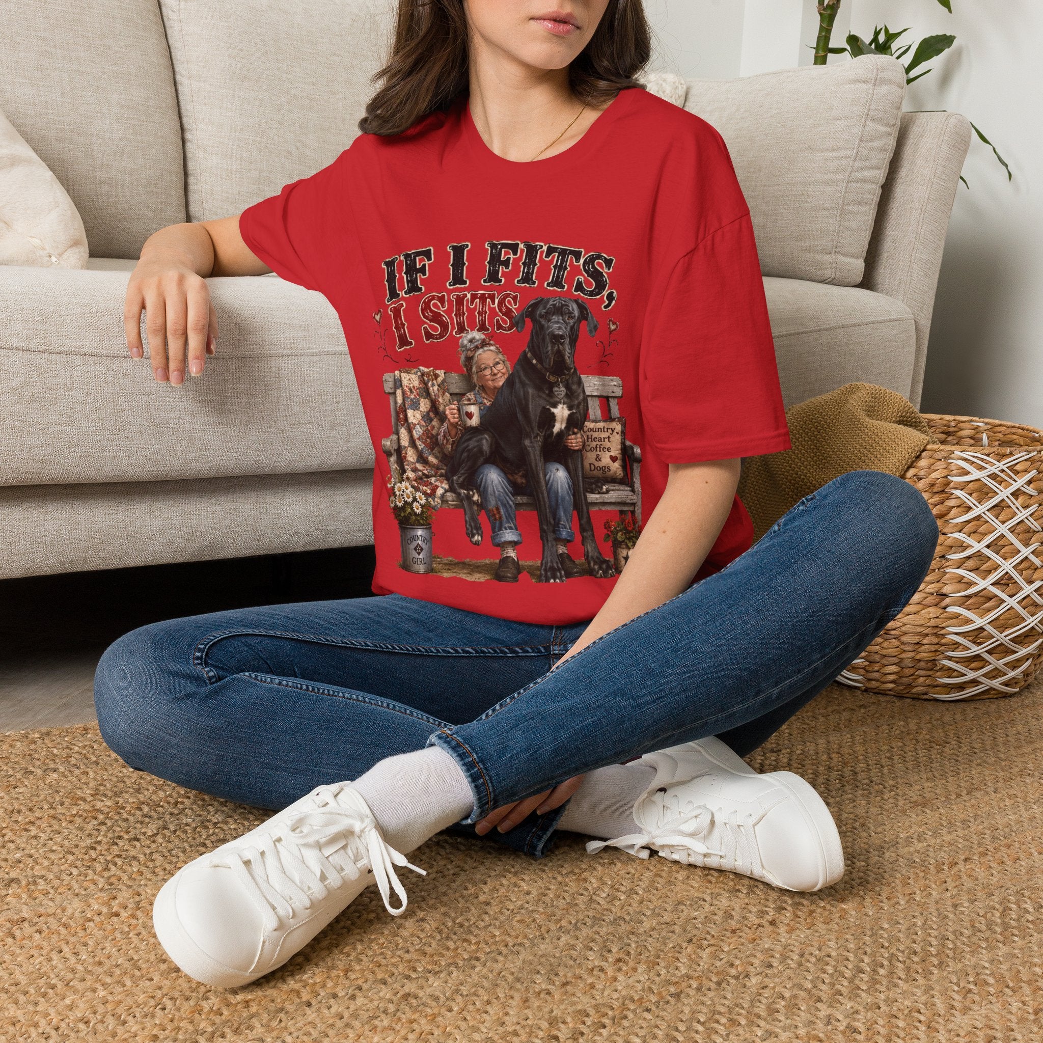 If I Fits, I Sits T-Shirt — Funny Great Dane Lover Graphic Tee