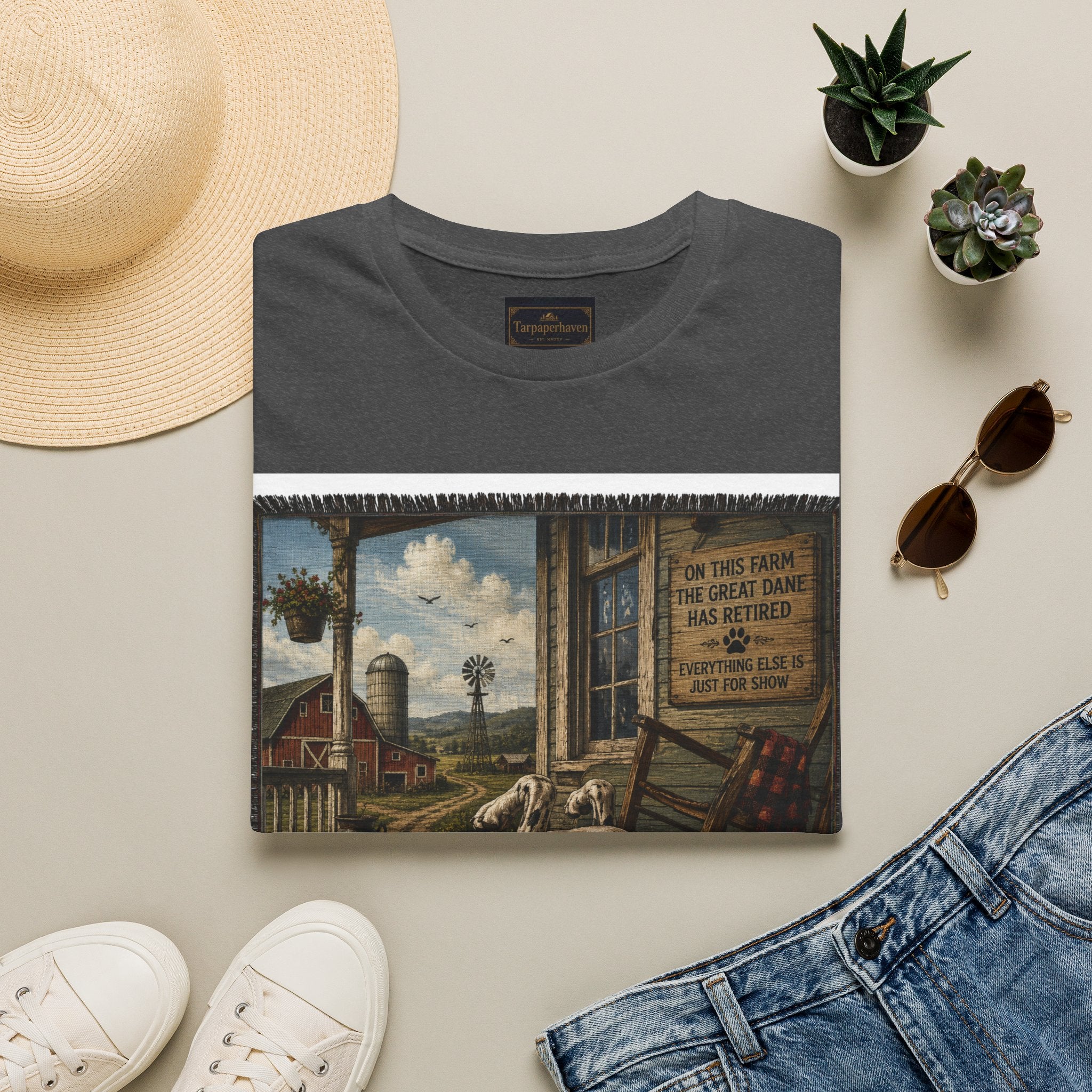 Great Dane Sleeping   Farmhouse Art T‑Shirt