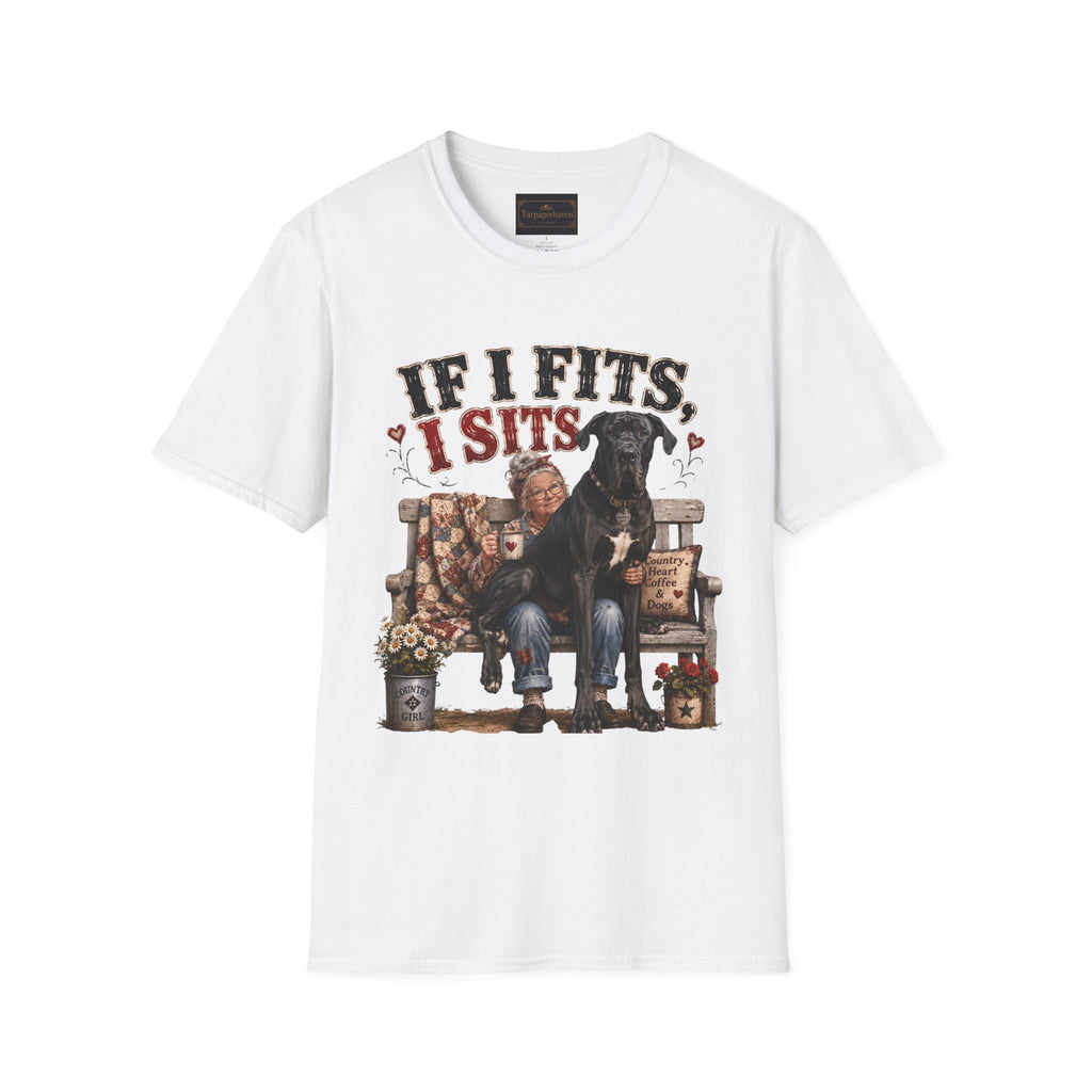 If I Fits, I Sits T-Shirt — Funny Great Dane Lover Graphic Tee