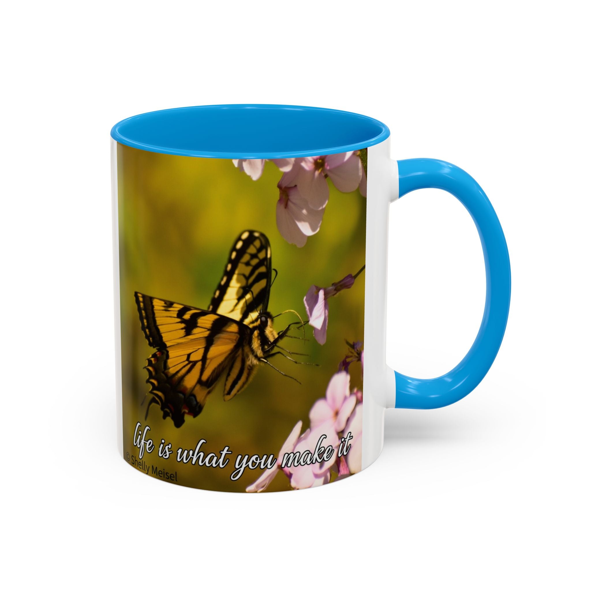 Butterfly Floral Mug — "Life Is What You Make It" Inspirational Coffee Cup