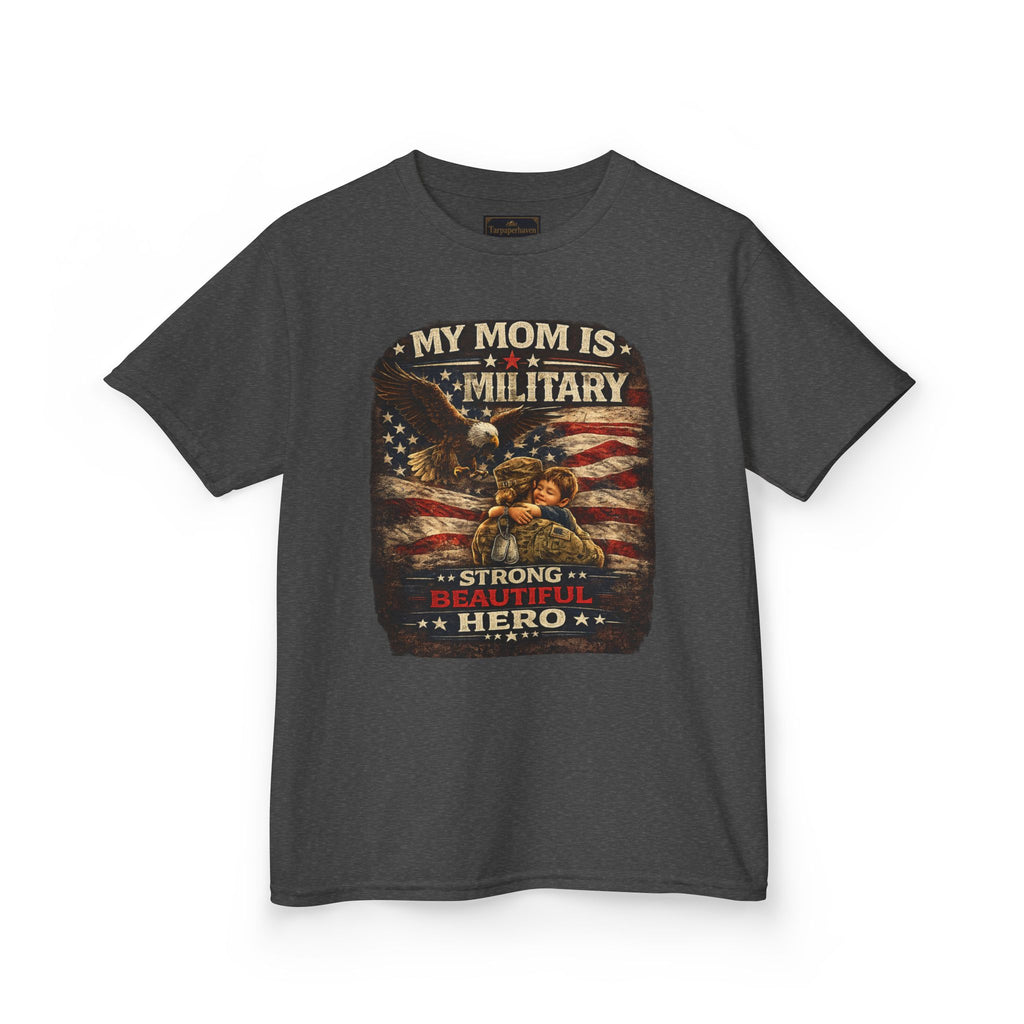 Kids Tee — "My Mom Is Military" Patriotic American Flag Shirt