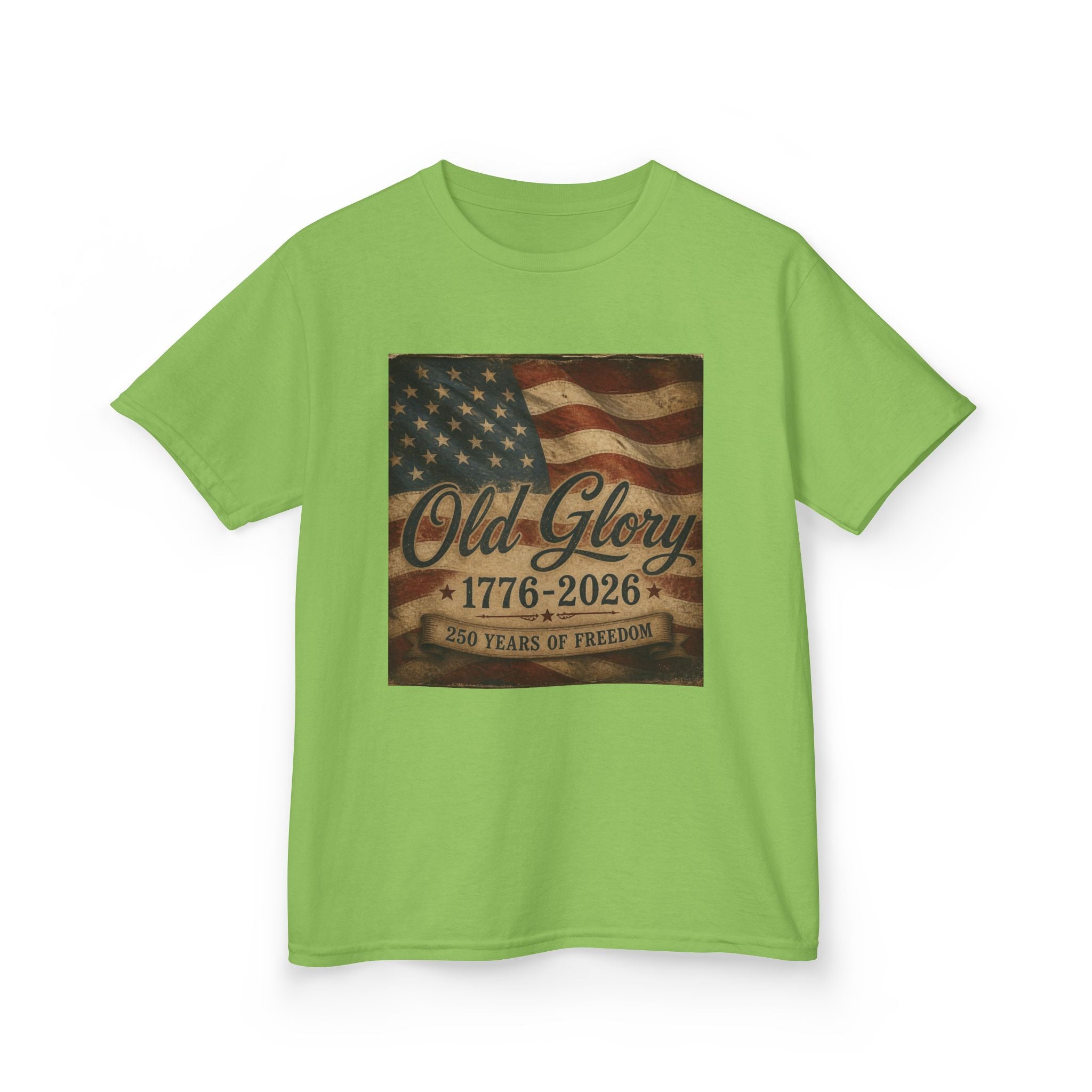 Kids T‑Shirt — "Old Glory 1776–2026" Vintage American Flag Patriotic Tee