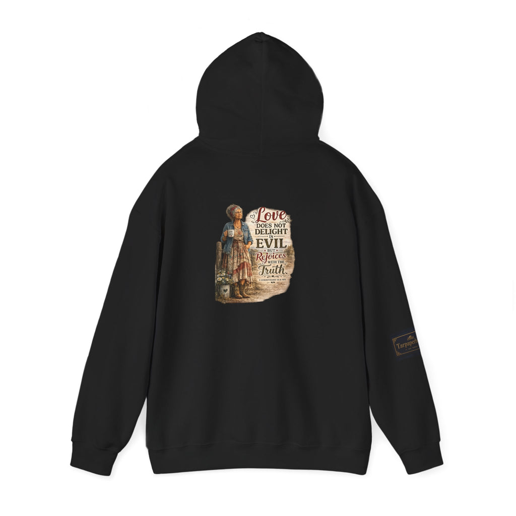 Christian Faith Hoodie - "Love Does Not Delight in Evil" Scripture Sweatshirt