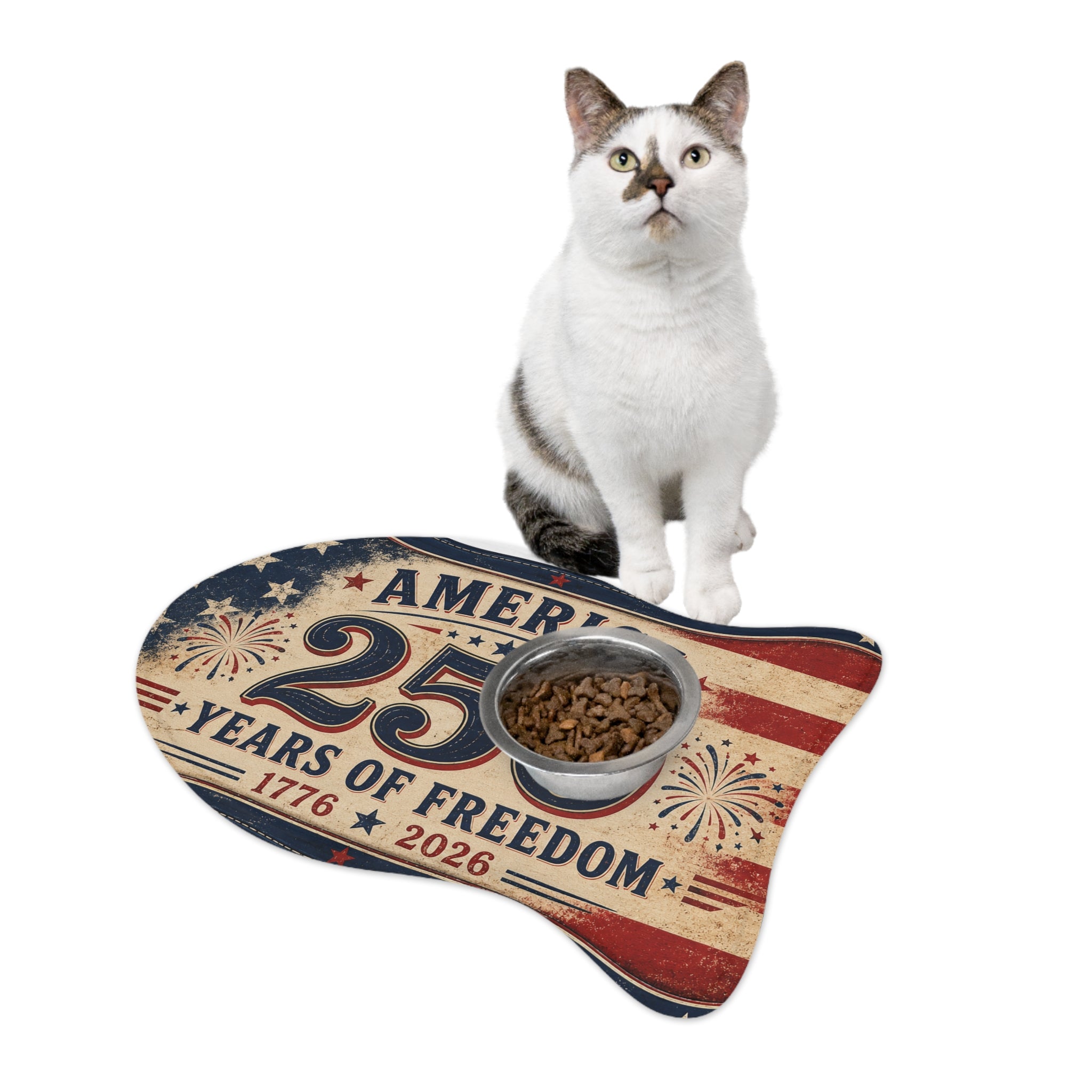 America 250 Years of Freedom 1776–2026 Patriotic Dog/Cat Bowl feeding Mat