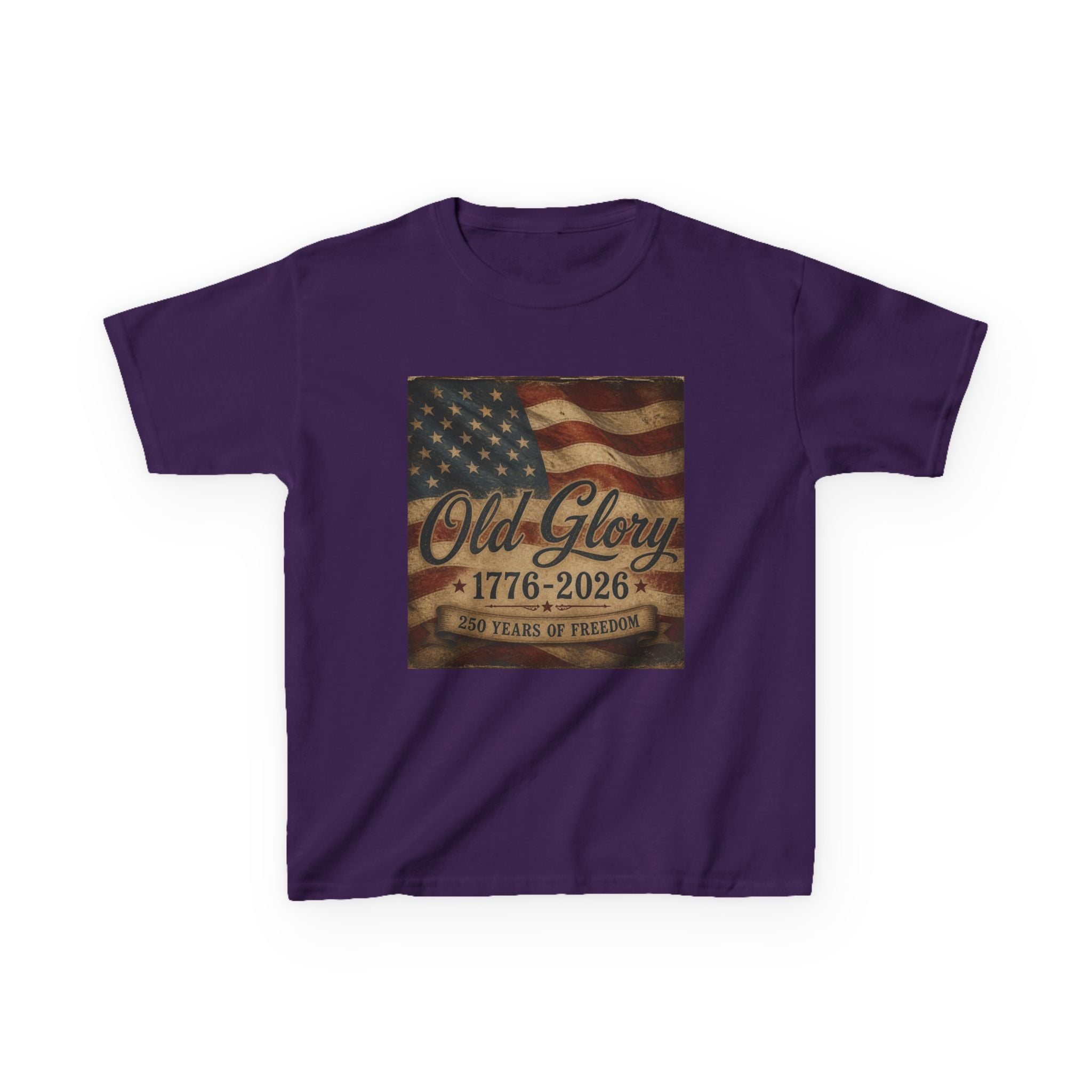 Kids T‑Shirt — "Old Glory 1776–2026" Vintage American Flag Patriotic Tee