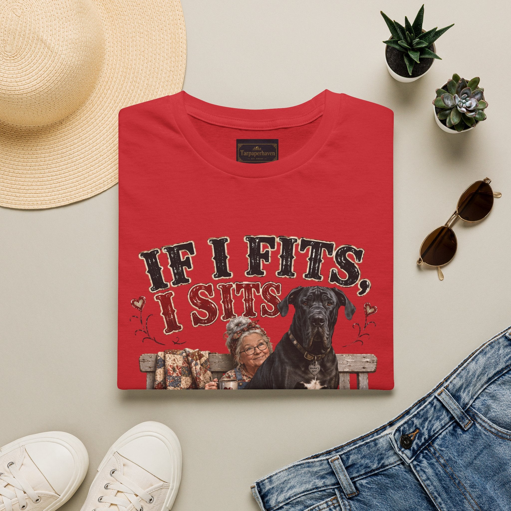 If I Fits, I Sits T-Shirt — Funny Great Dane Lover Graphic Tee