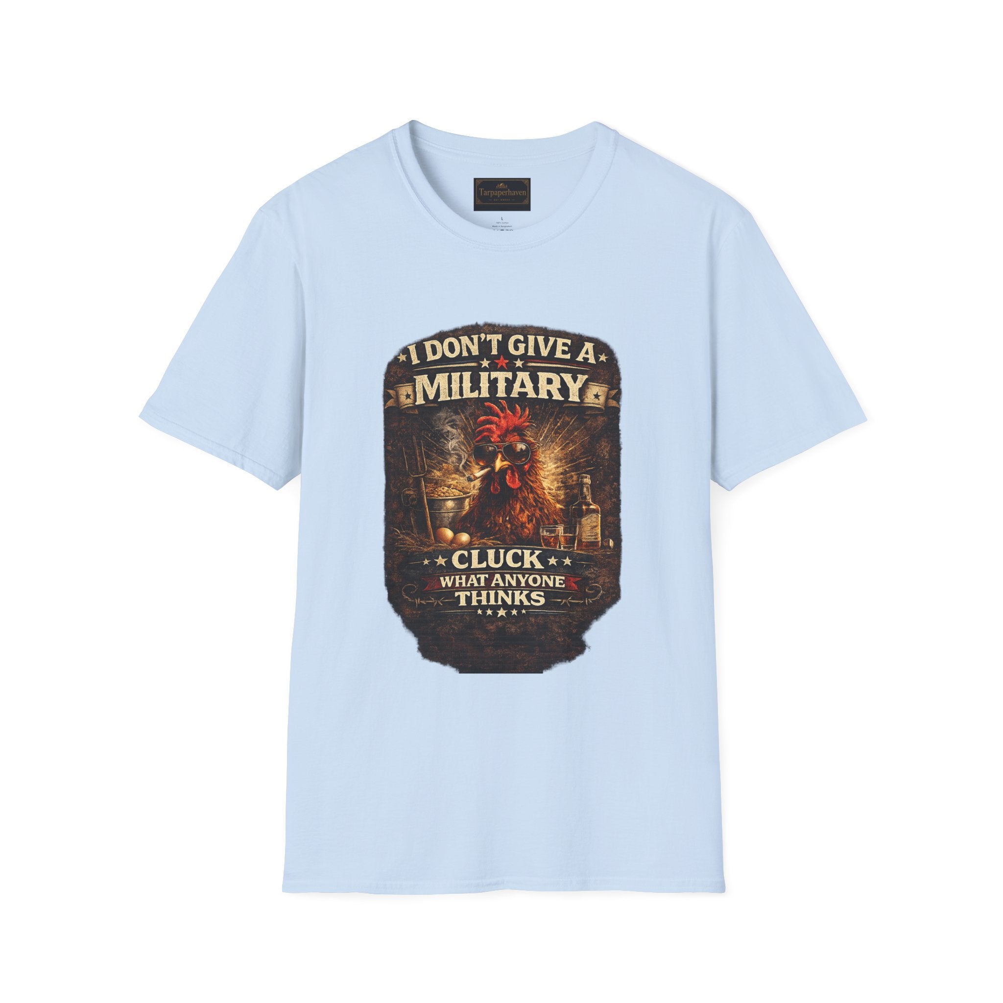 T‑Shirt — "I Don't Give A Military Cluck" Rooster Graphic Tee