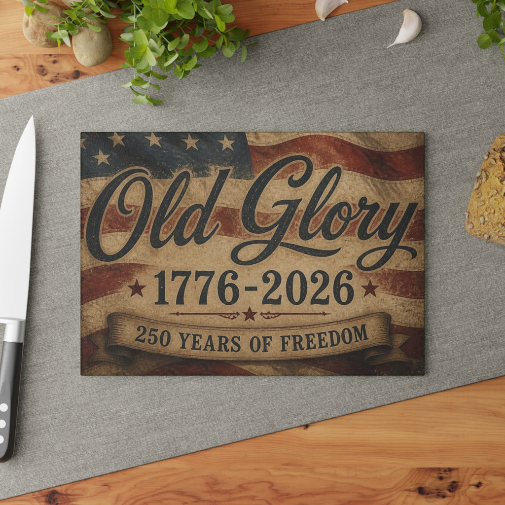 "Old Glory 1776–2026 Patriotic American Flag Design Glass Cutting Board