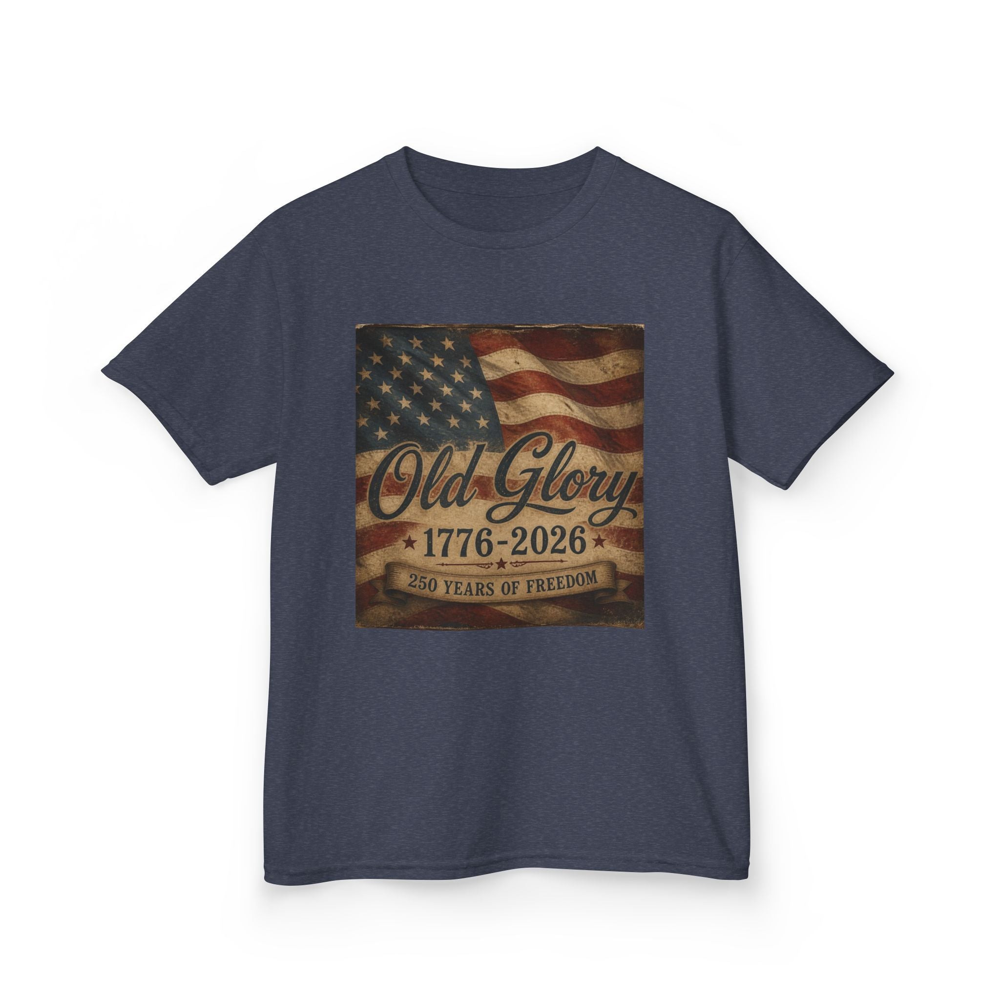 Kids T‑Shirt — "Old Glory 1776–2026" Vintage American Flag Patriotic Tee