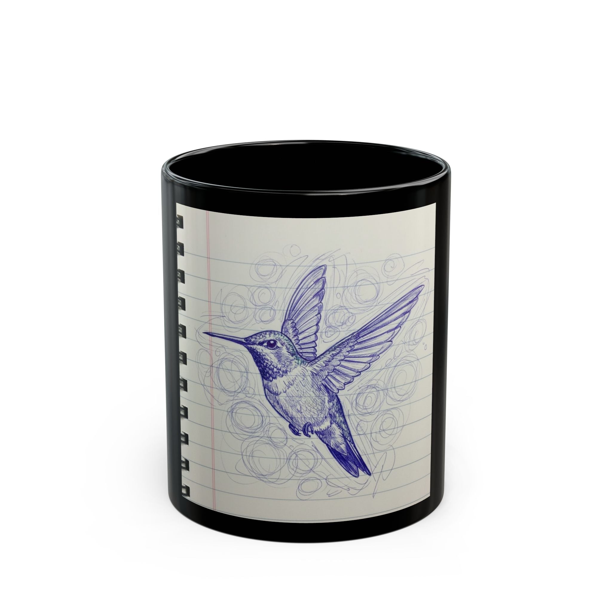 Hummingbird Notebook Sketch Black Mug — Illustrated Bird Coffee Cup (11oz, 15oz)