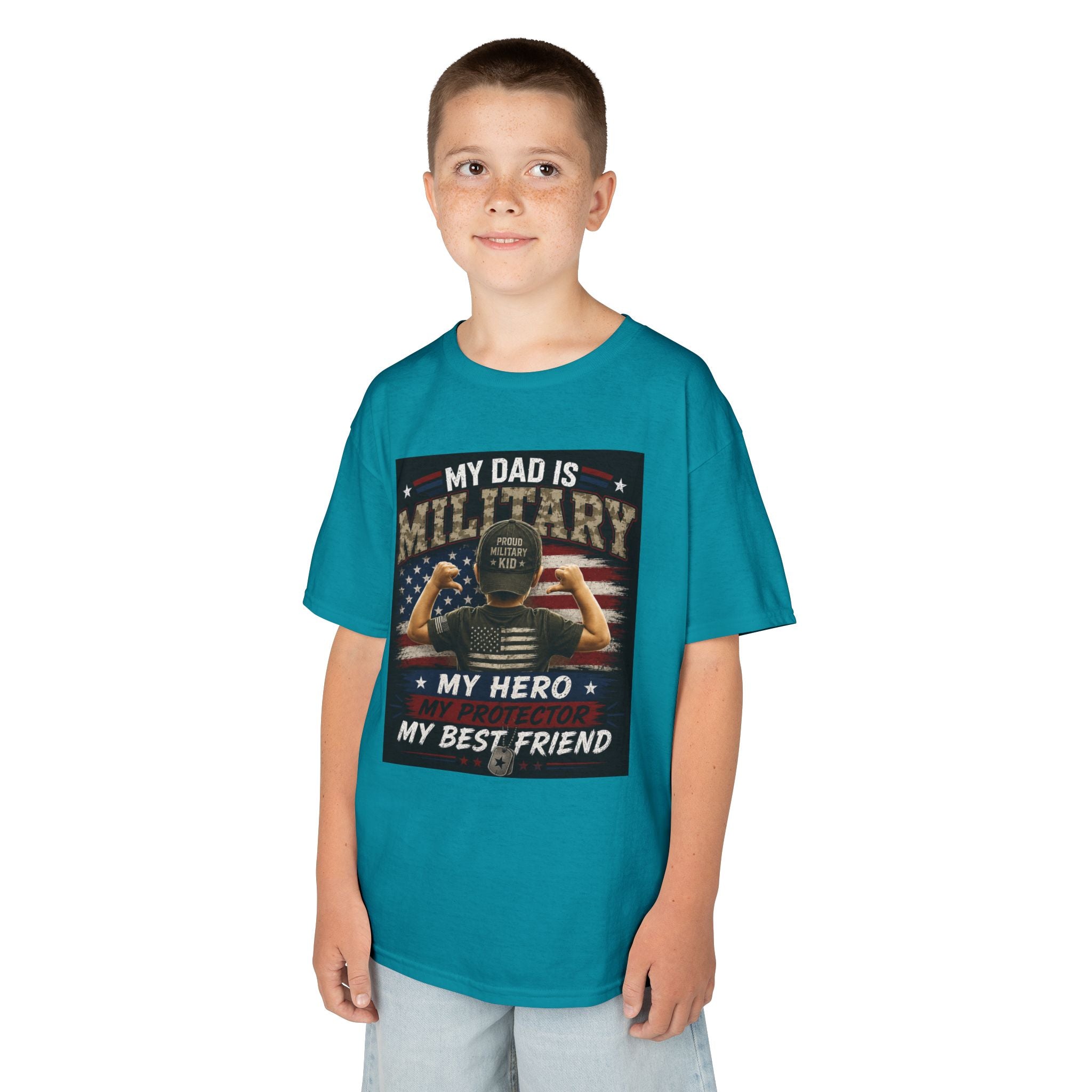 Kids Tee — "My Dad Is Military" Patriotic Hero Shirt