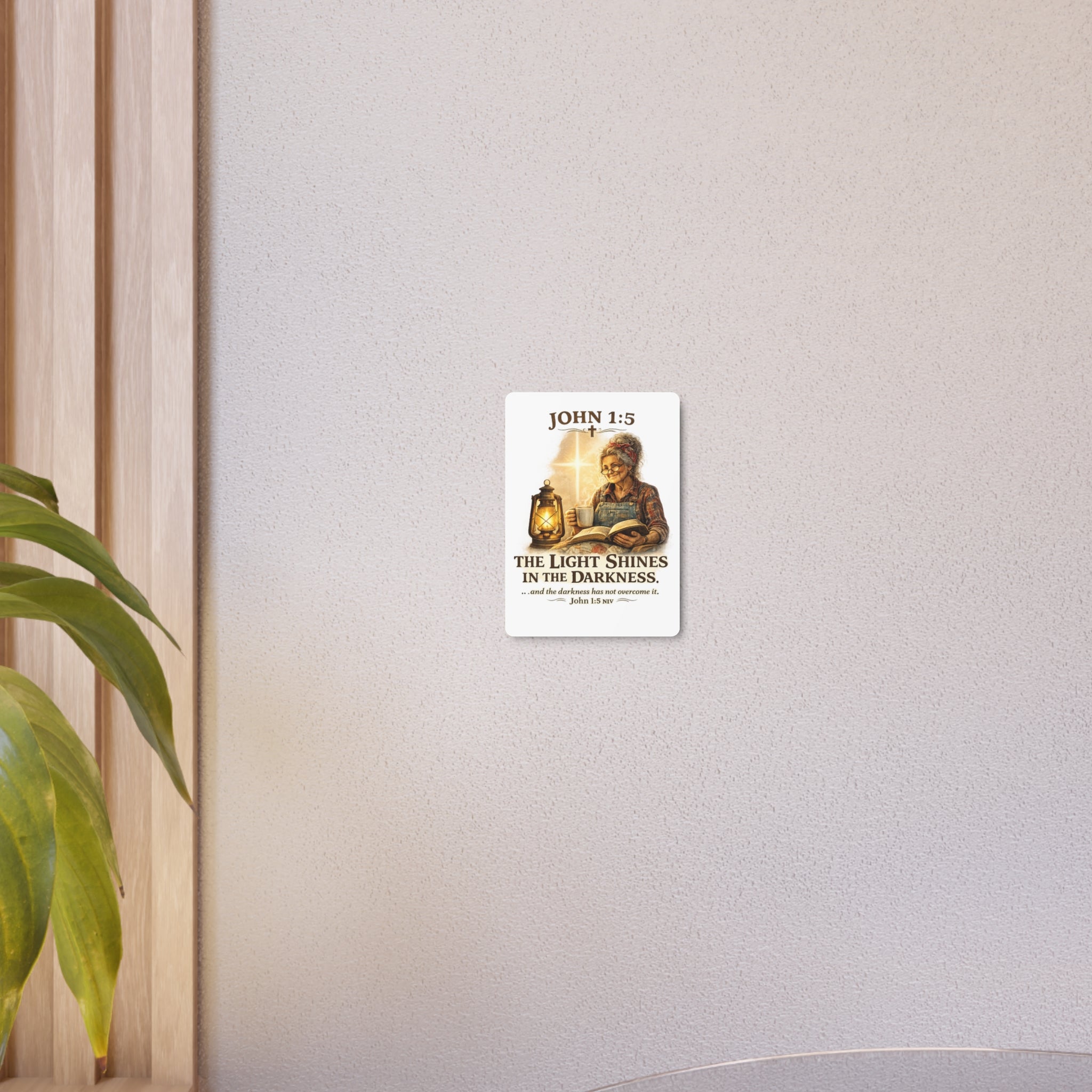 Metal Sign – John 1:5 "The Light Shines in the Darkness" Inspirational Christian Wall Art