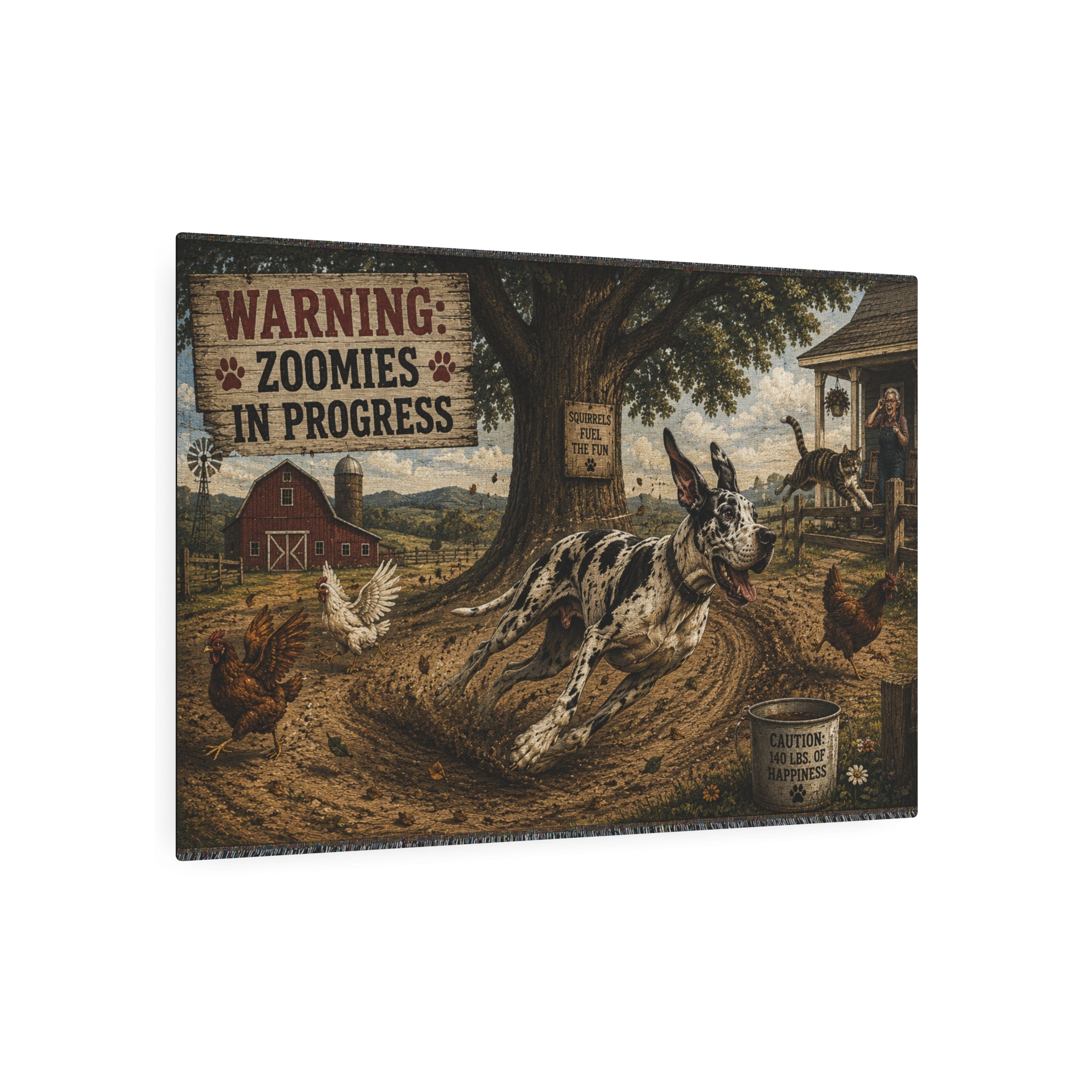 Metal Art Sign - "Warning: Zoomies in Progress" Farm Great Dane  Metal Wall Art