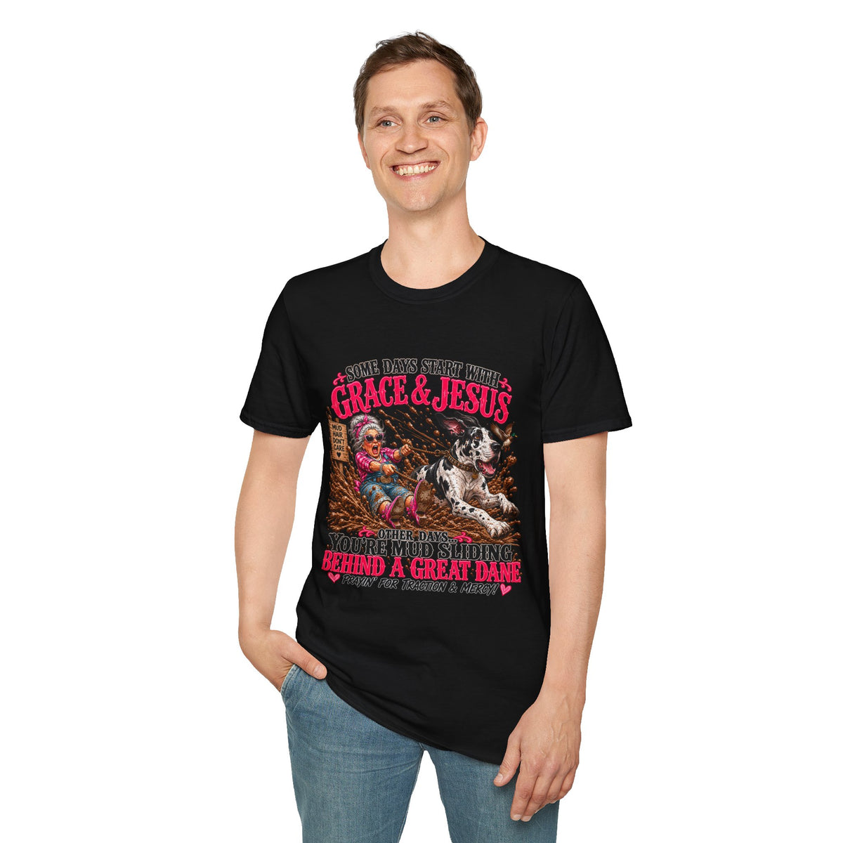 Great Dane Christian Mud Slide  Funny Graphic Tee
