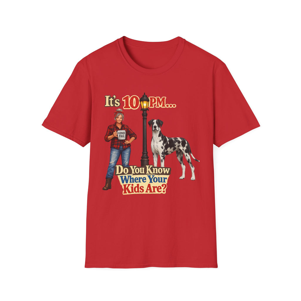 T‑Shirt — "It's 10 PM... Do You Know Where Your Kids Are?" Vintage Lamp & Dog Graphic