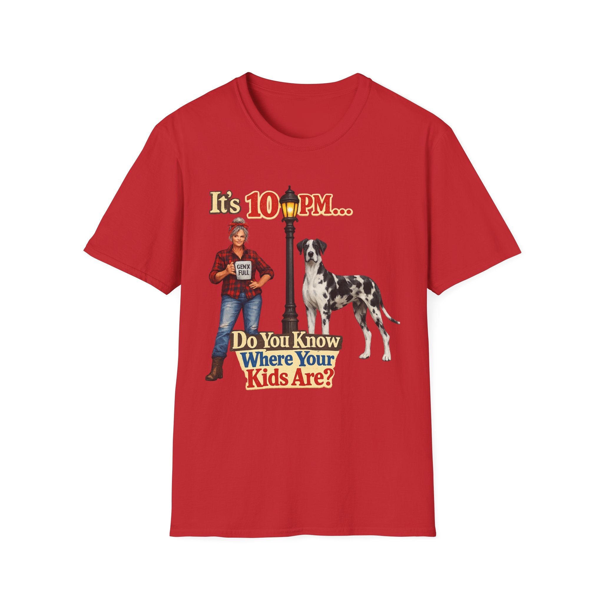 T‑Shirt — "It's 10 PM... Do You Know Where Your Kids Are?" Vintage Lamp & Dog Graphic