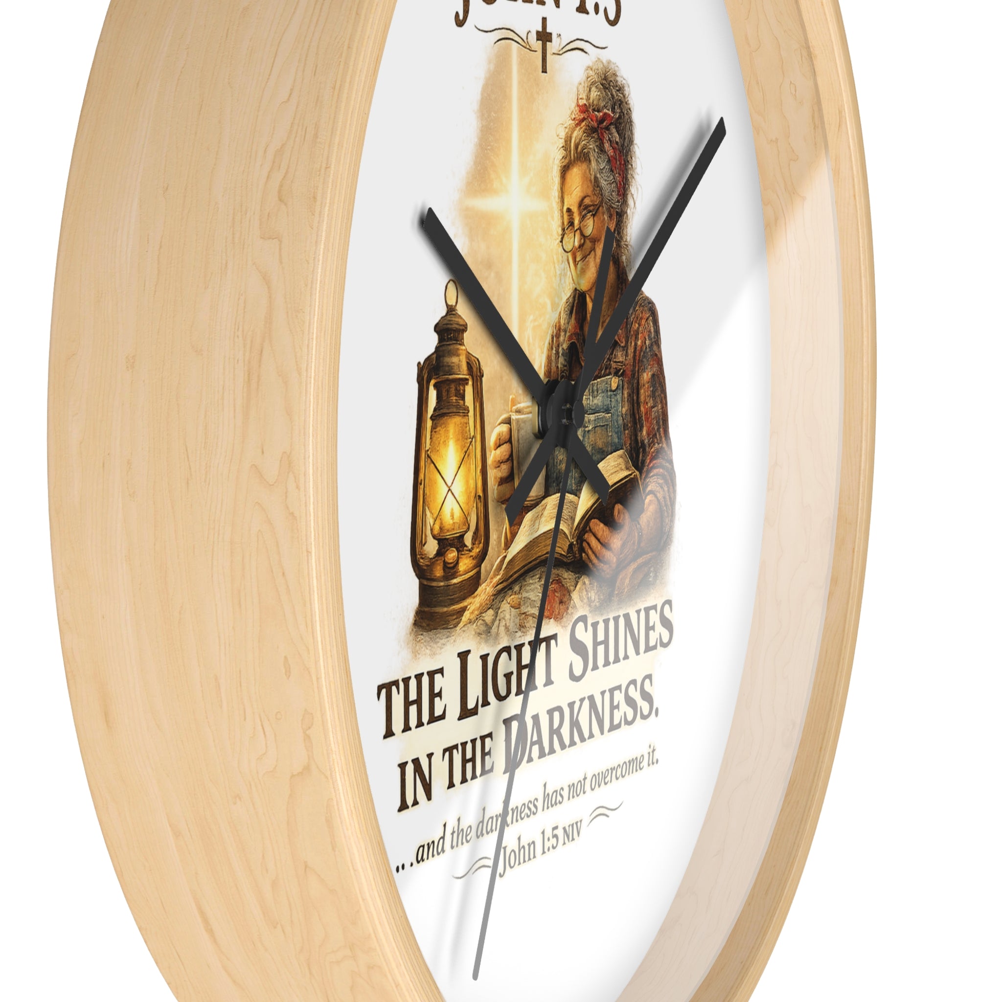 John 1:5 Wall Clock — "The Light Shines in the Darkness" Christian Decorative Clock