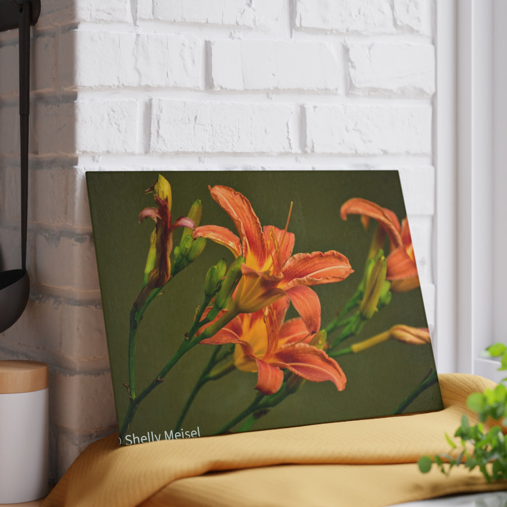 Orange Daylilies Floral Kitchen Cutting Board