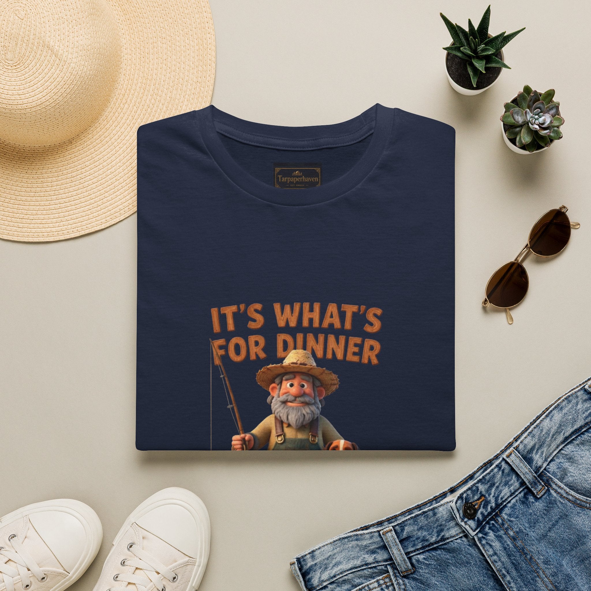 It's What's For Dinner Hill Folk T-Shirt — Rustic Fisherman & Dog Graphic Tee