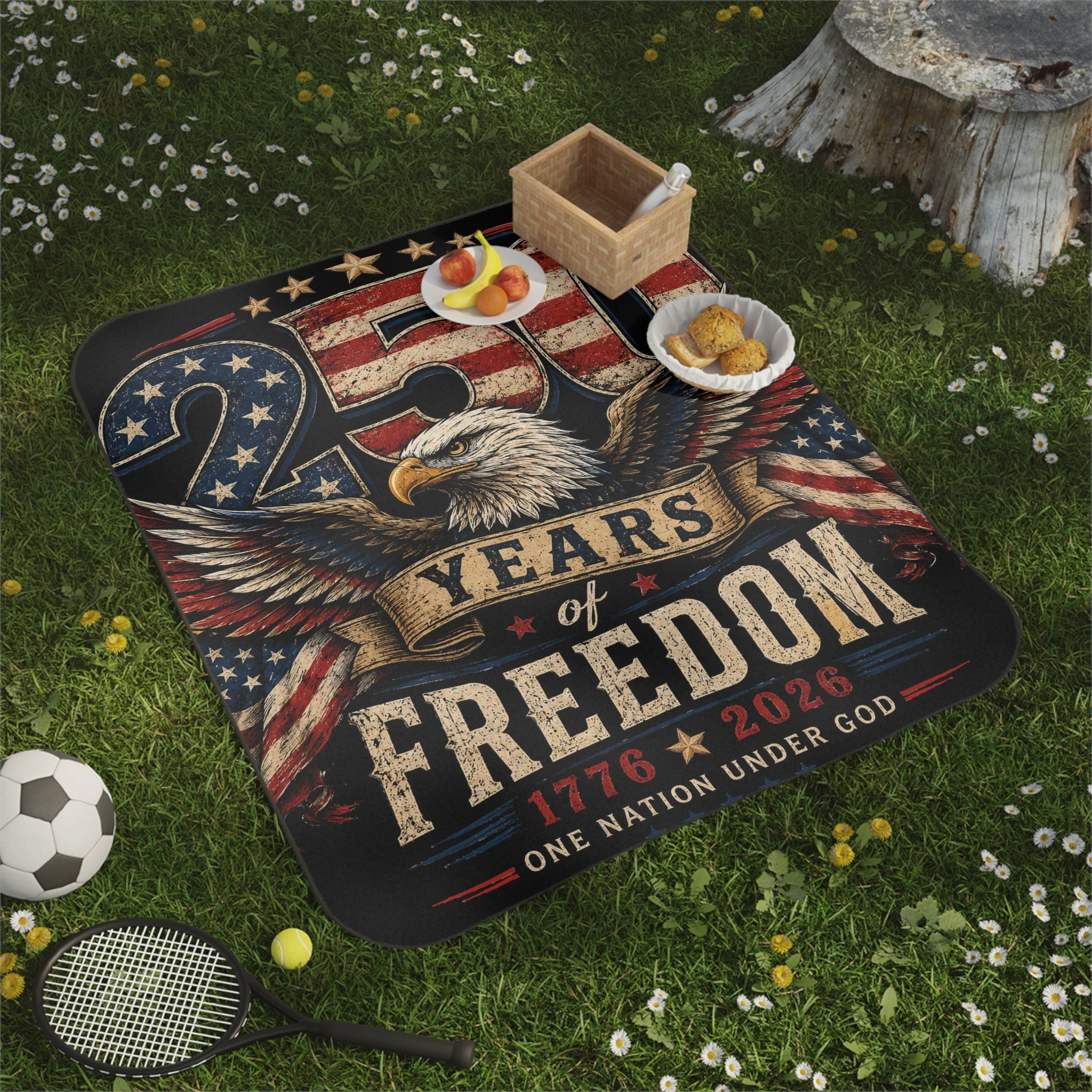 250 Years of Freedom Picnic Blanket — Patriotic 1776–2026 Eagle Outdoor Blanket for 4th of July