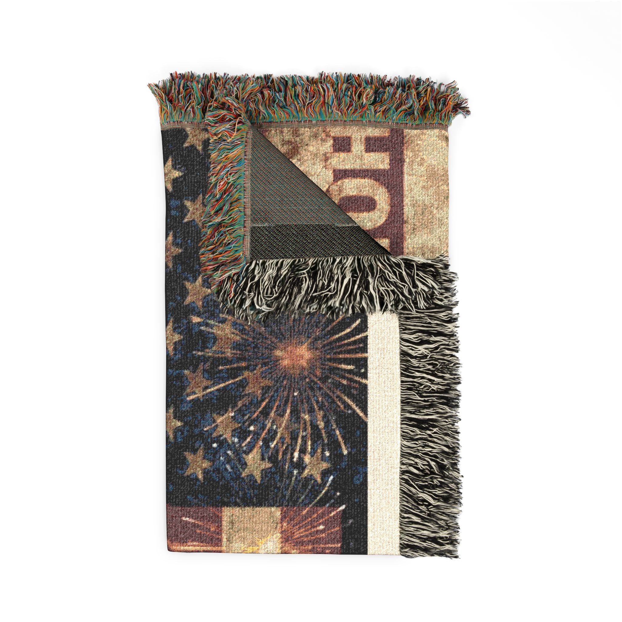 American Flag Woven Blanket – "Land of the Free, Home of the Brave" Patriotic Throw