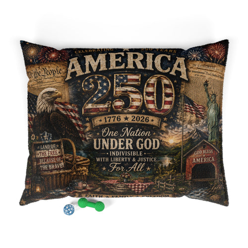 America 250 Patriotic Pet Bed — "One Nation Under God" 1776–2026 Memorial Cushion