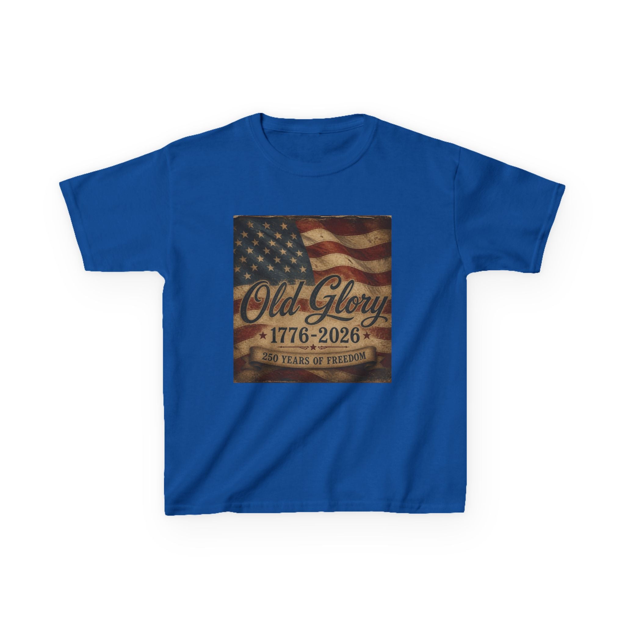 Kids T‑Shirt — "Old Glory 1776–2026" Vintage American Flag Patriotic Tee