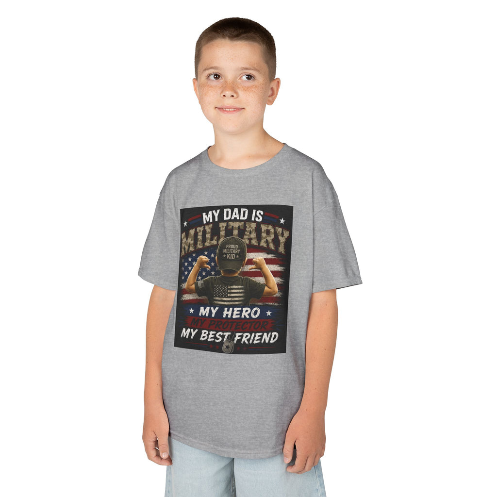Kids Tee — "My Dad Is Military" Patriotic Hero Shirt
